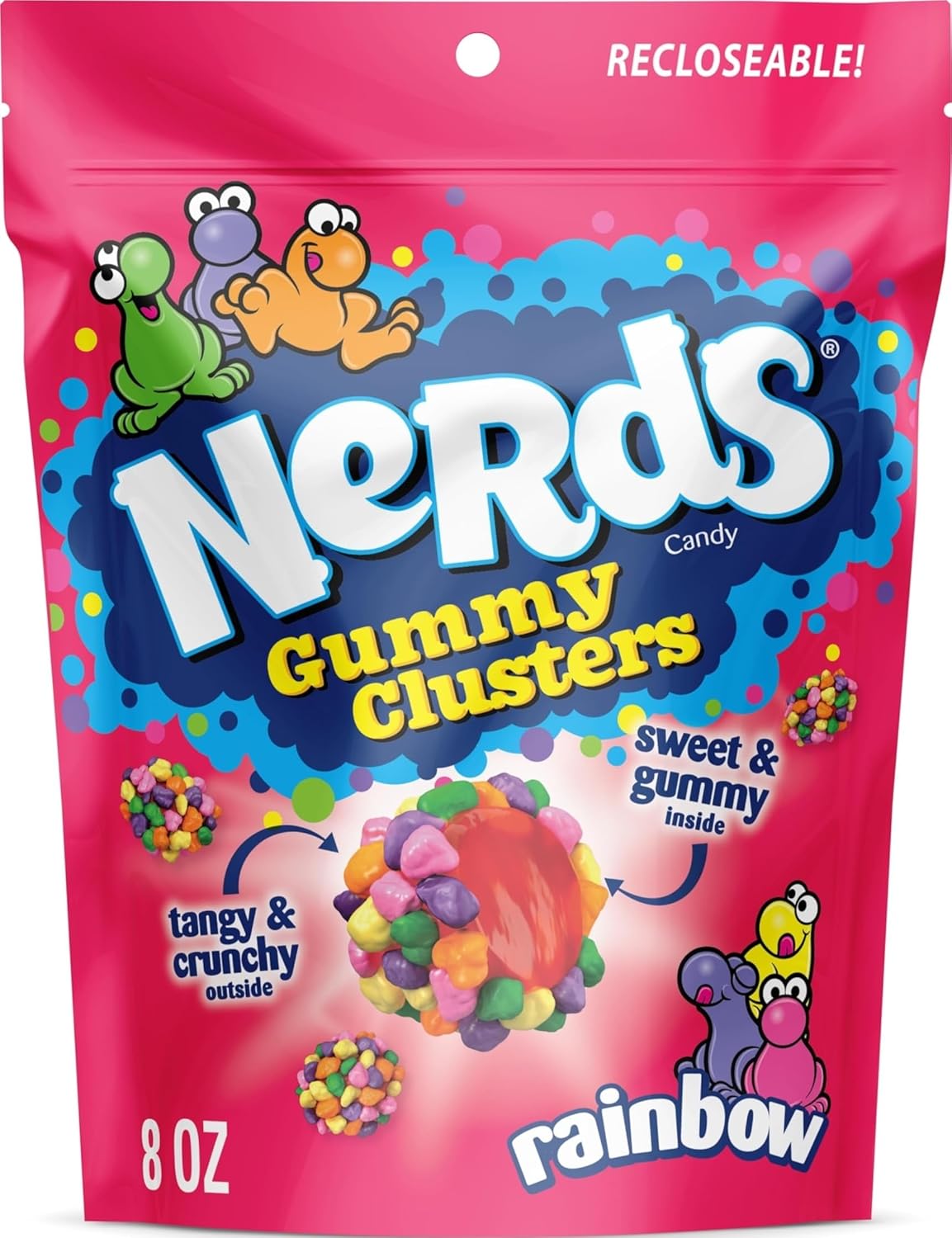 Nerds, Gummy Clusters Candy, Rainbow, Crunchy and Gummy, 8 Ounce