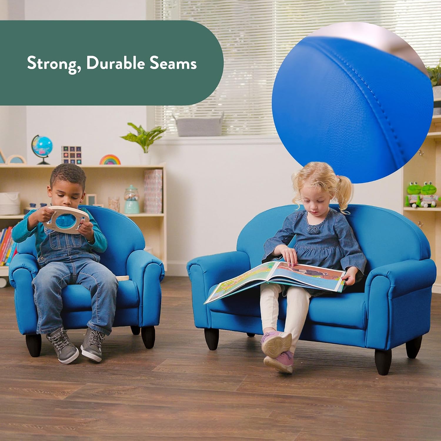 Children's Factory Upholstered Toddler Couch, Sofa, Deep Water