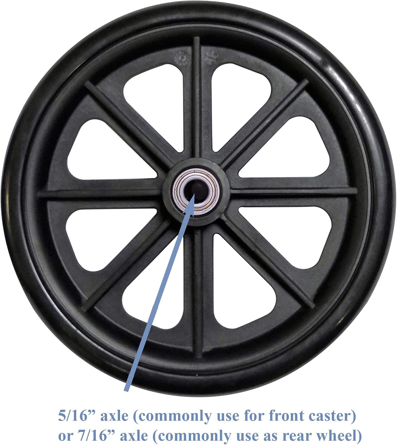 Caster Wheel, Hard Rubber Tire, 8" x 1"- 2 3/8" Hub Width, Fits Most Sunrise, Medline, Drive, Invacare, E&J, Guardian