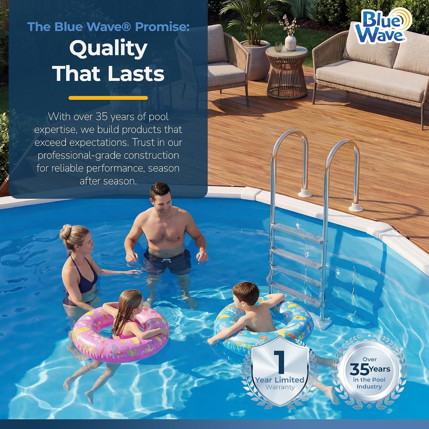 Blue Wave Premium Stainless Steel in-Pool Ladder for Above Ground Pools