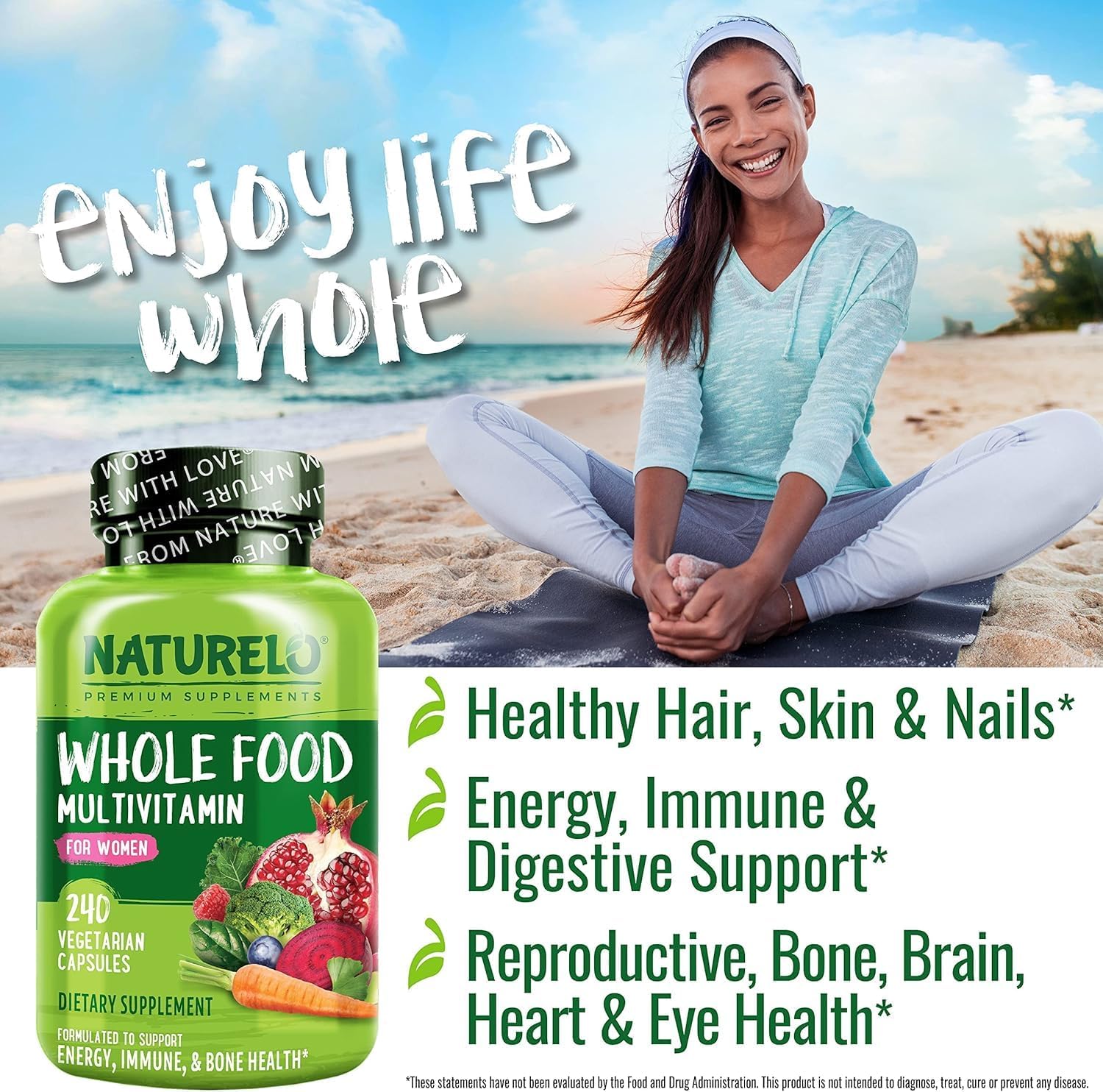 NATURELO Whole Food Multivitamin for Women - with Vitamins, Minerals, & Organic Extracts - Supplement for Energy and Heart Health - Non GMO - 120 Vegan Capsules | Women's Multivitamins with Vitamins, Minerals, Organic Extracts for Energy and Heart Health…