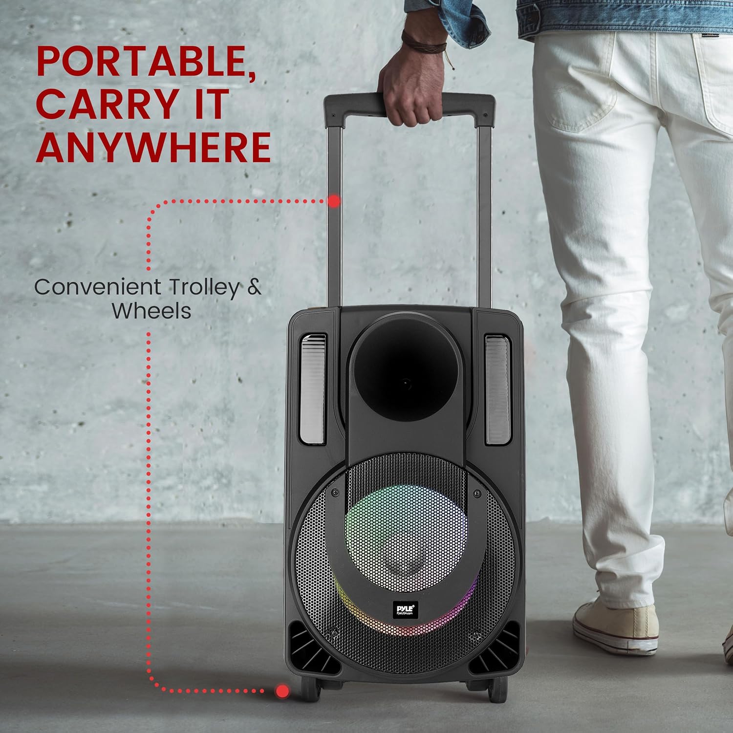 Pyle 8’’ Portable PA Speaker System - 280 Watts PA & Karaoke Speaker with Two Wireless & 1 Wired Microphone, Wireless Bluetooth Streaming