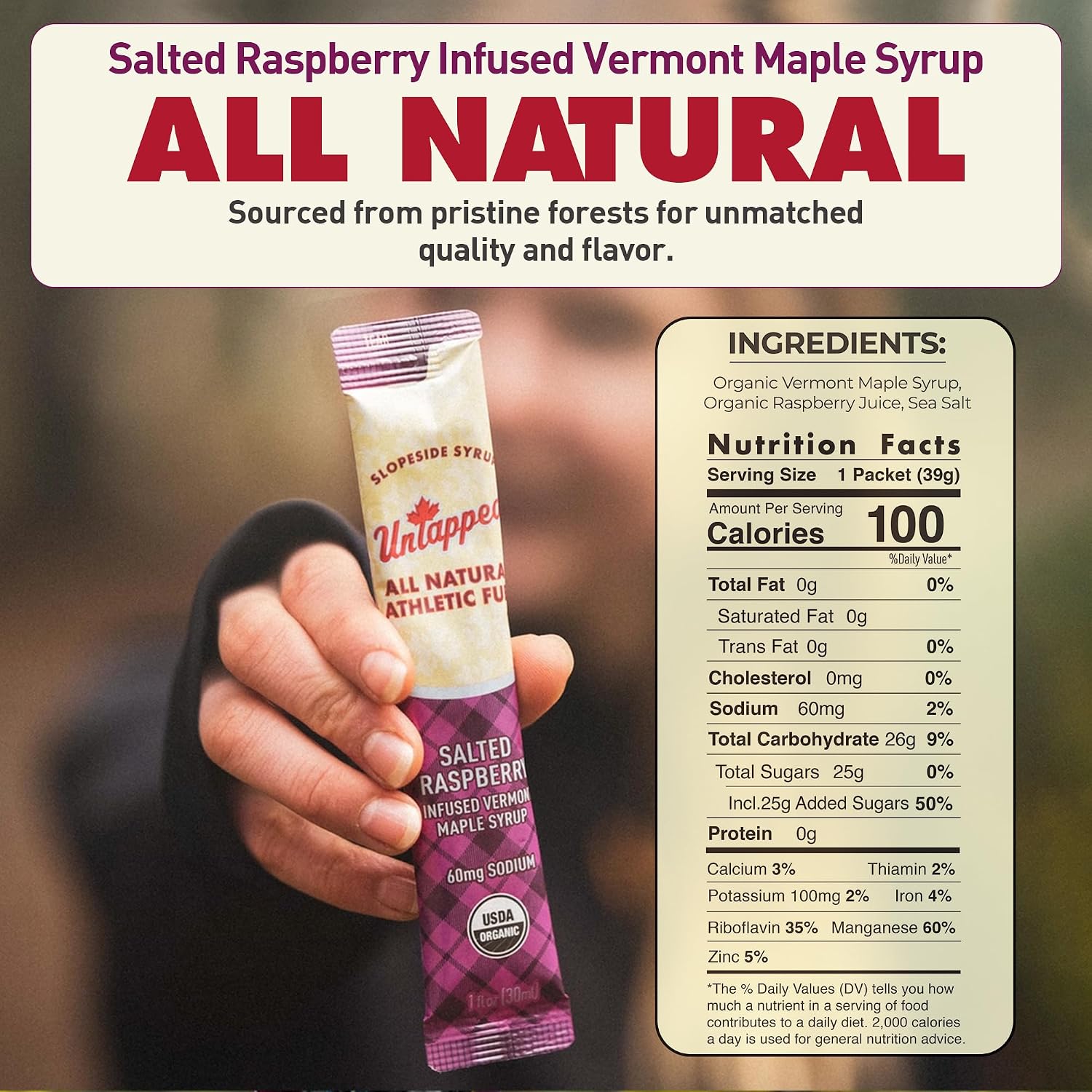 UnTapped Vermont Maple Syrup Packets for Athletes, Box of 20-0.96 Fl Oz | Organic Pure Maple Syrup for Natural Endurance Energy | Fuel to Keep You Running Longer