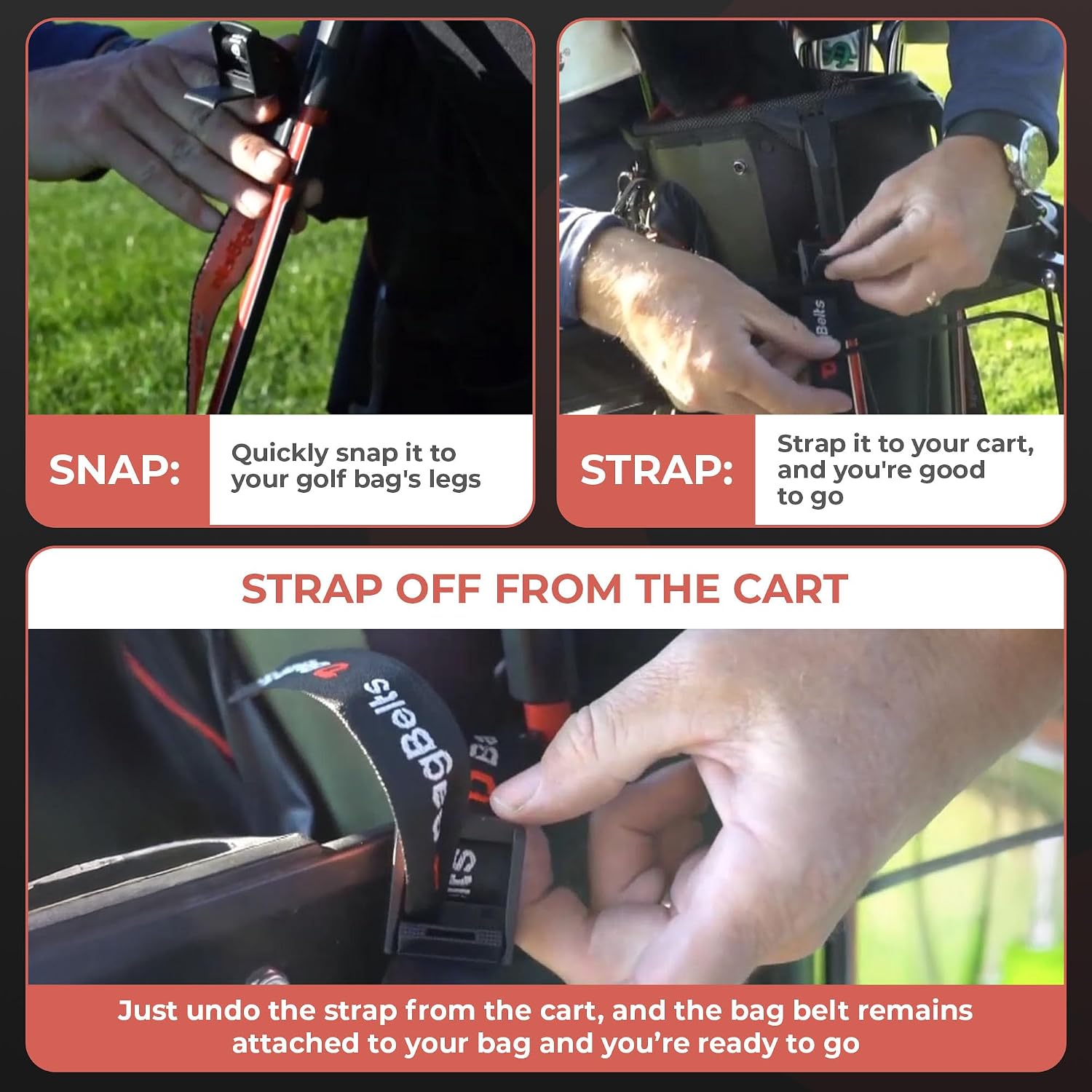 Golf Bag Cart Straps, Golf Cart Belt Attachment, Holds Bag to Cart for Easy Access to Clubs, Golf Cart Accessories, Black