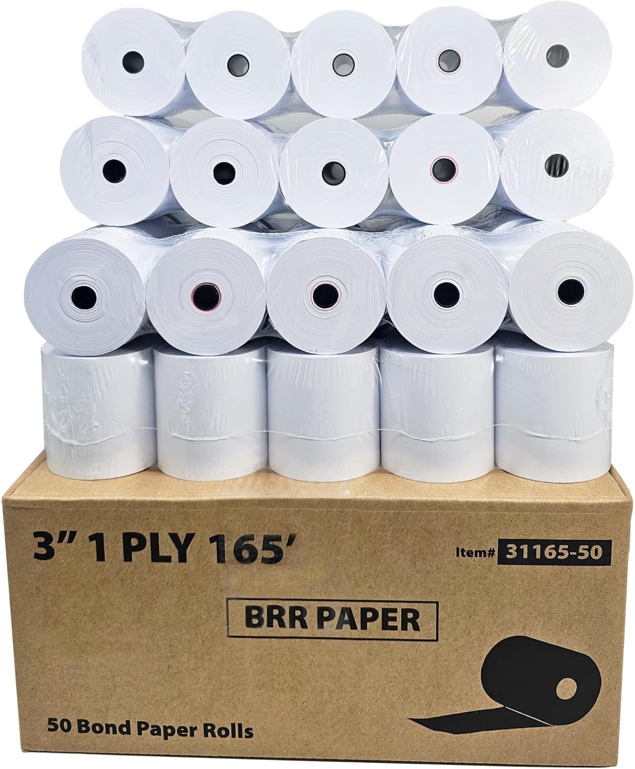 3 Inch 1-Ply x 165' Paper [50 Rolls - 1 Case] - Bond Kitchen Printer Paper (55GSM) SP700 / ERC 30/34/38 Ribbon Required -BuyRegisterRolls