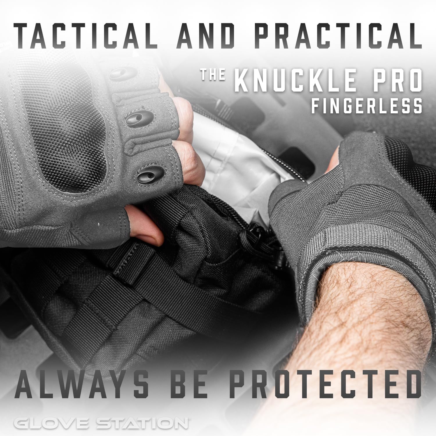 Glove Station Fingerless Knuckle Motorcycle Gloves, TACHK200