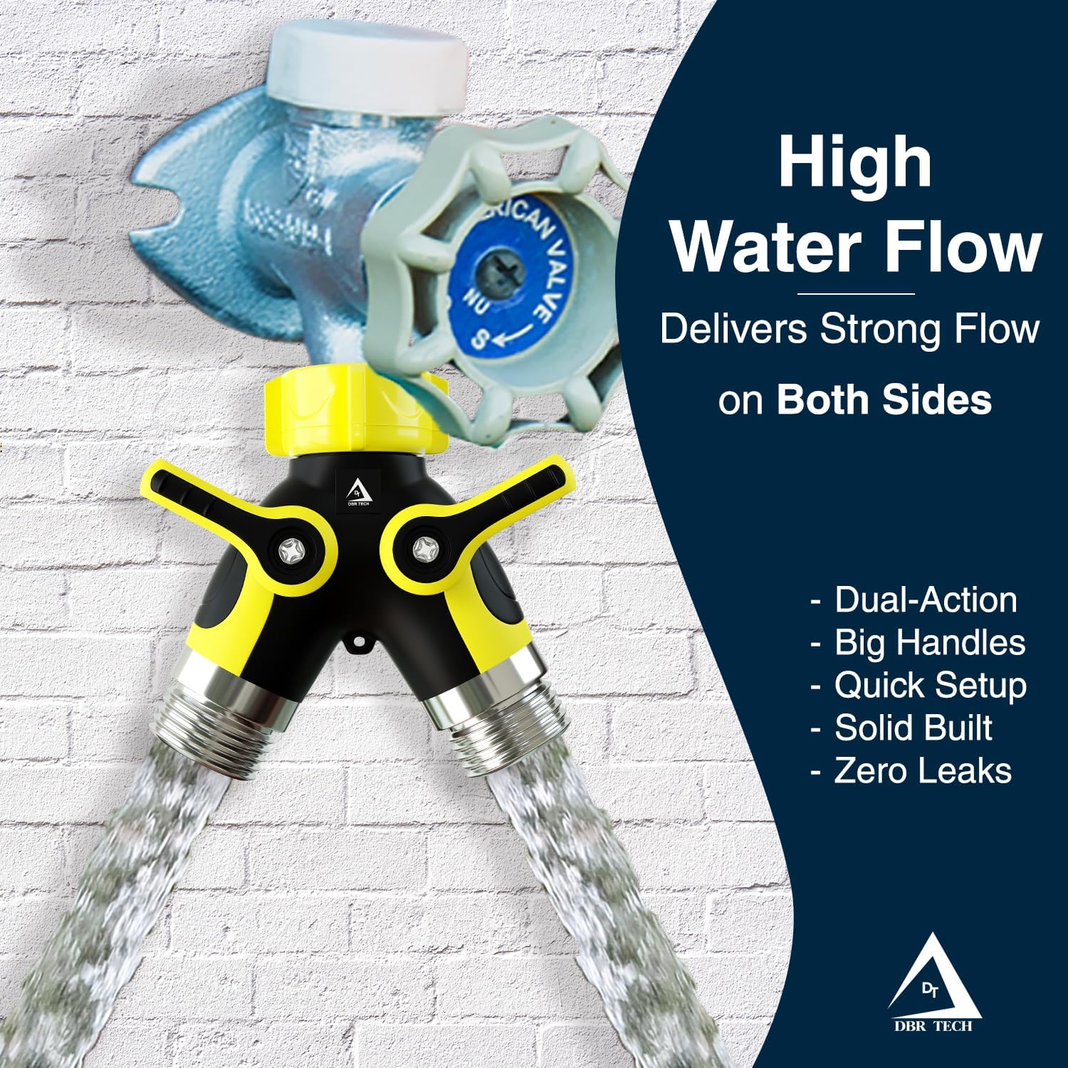 DBR Tech® Hose Splitter 2 Way, Heavy Duty Metal Connector, Two Way Garden Hose Splitter, High Flow Spigot Faucet Bib Adapter
