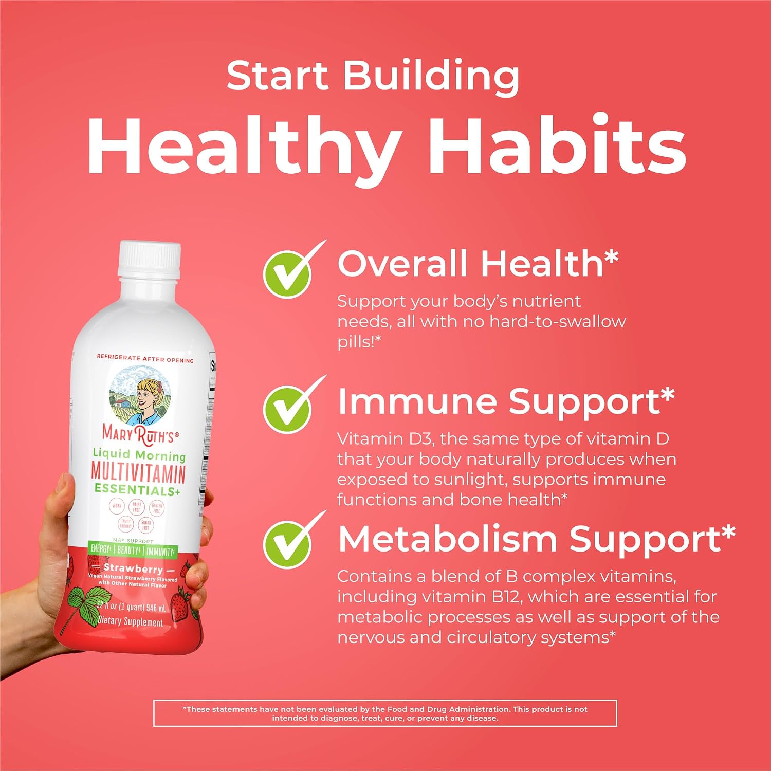 MaryRuth's Liquid Morning Multivitamin Essentials+, 2 Flavors, Vegan, 32oz