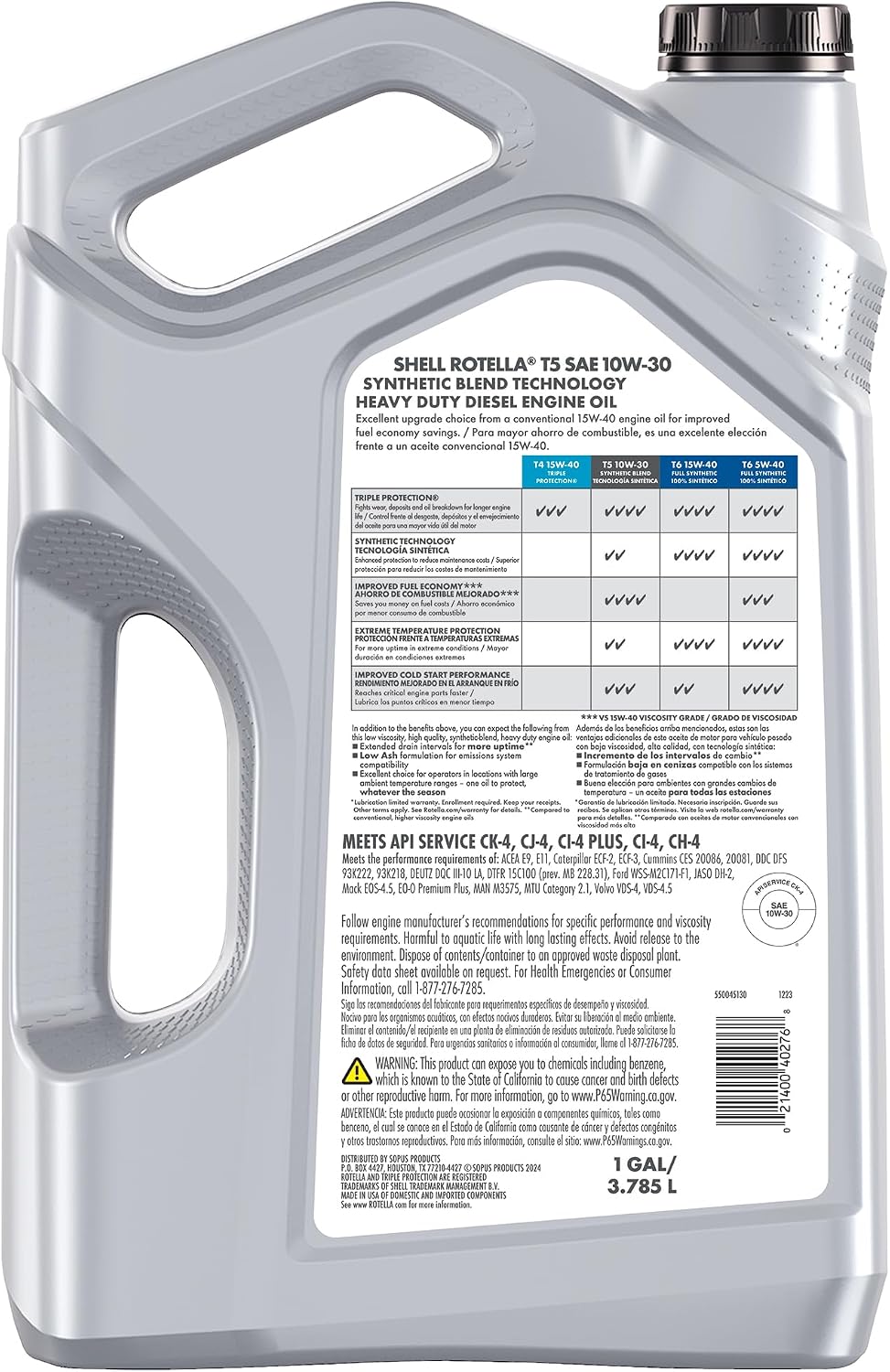 Shell Rotella T5 Synthetic Blend 15W-40 Diesel Engine Oil, 1 Gallon (3 Pack)
