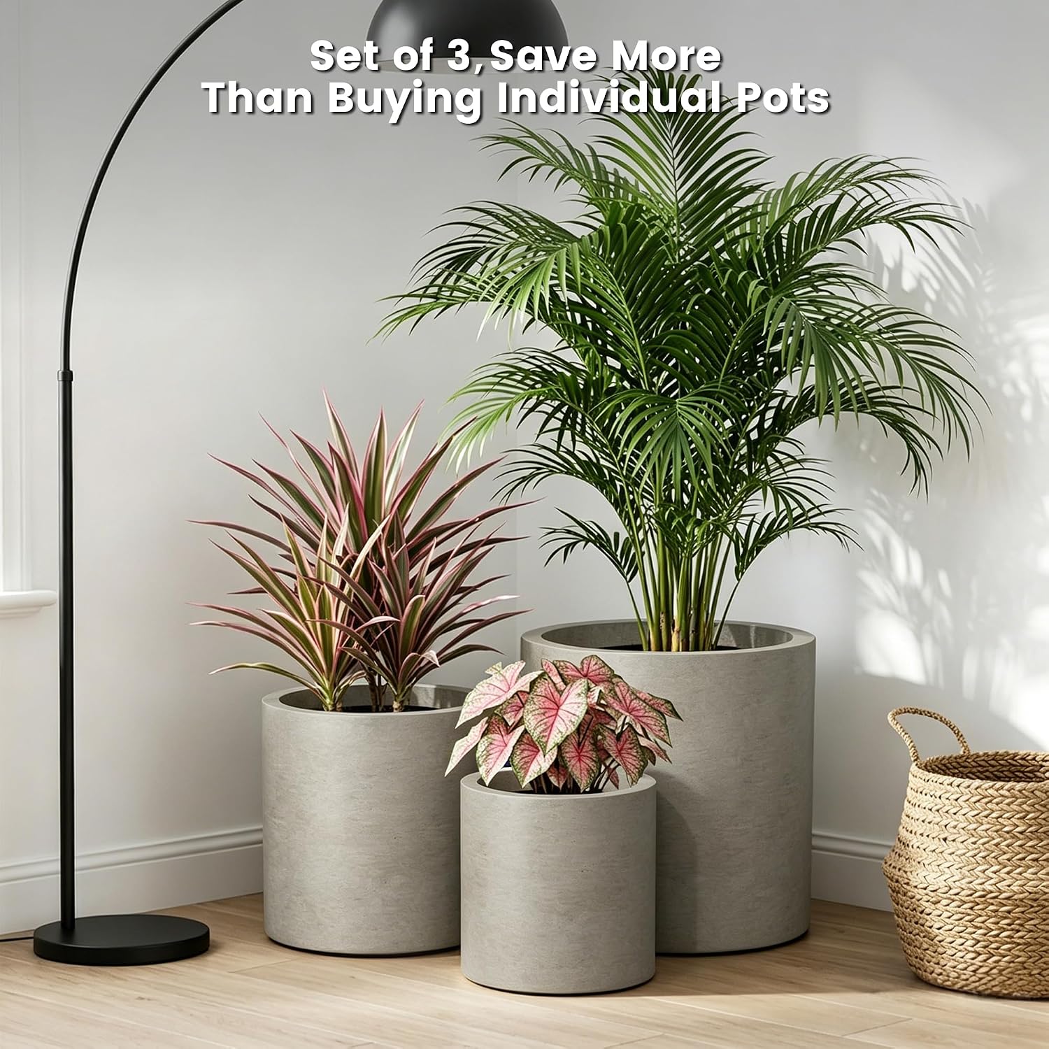 Kante Large Round Cylinder Charcoal Concrete Planter 15.8" Tall, Outdoor