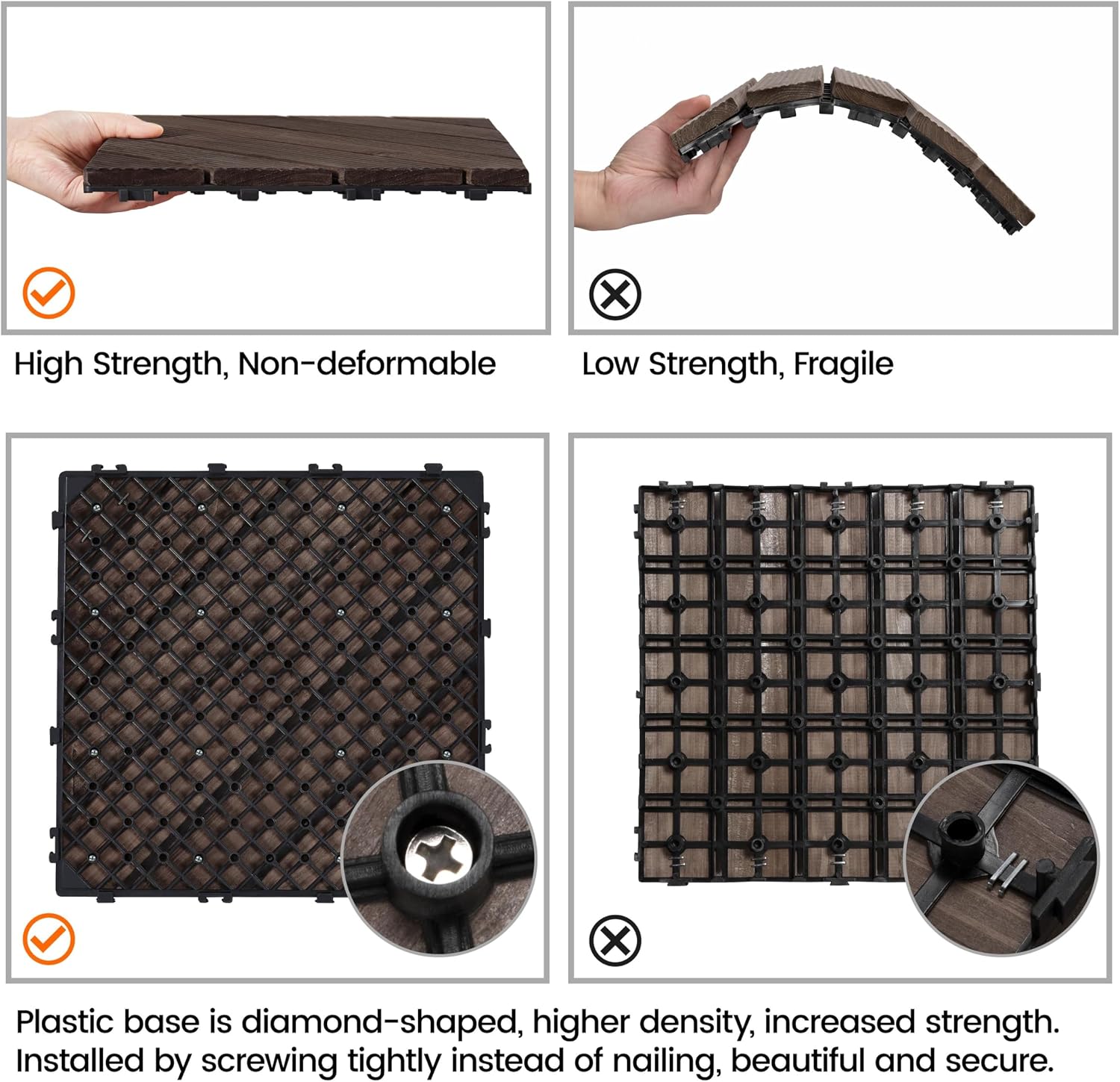 Topeakmart 27PCS Interlocking Deck Tiles 12x12 Patio Flooring, Brown