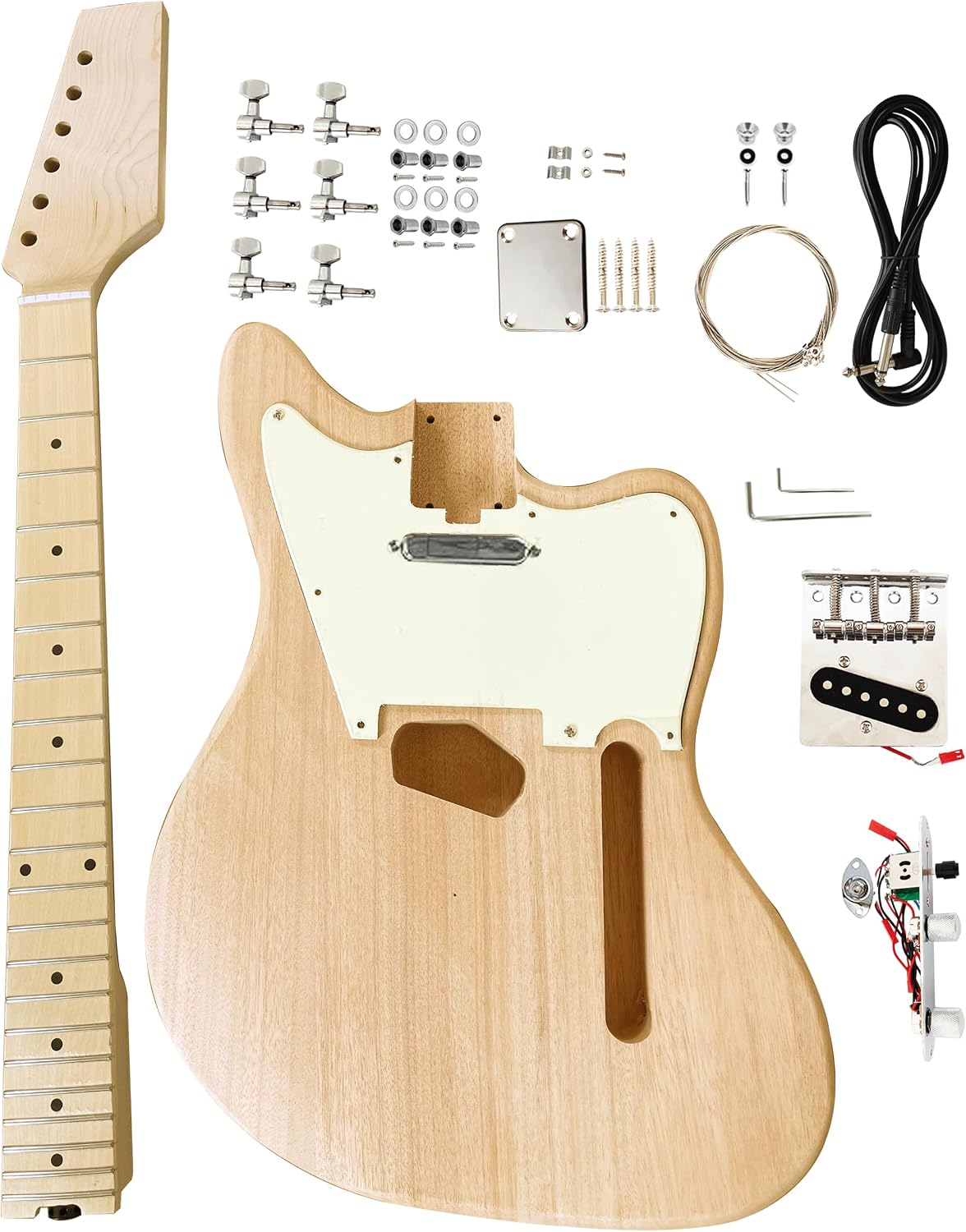 Electric Guitar Kit,Mahogany Body and Maple Neck,Maple Fretboard,Uncut DIY Guitar Kit Diy Build Your Own,Electric Guitars Unfinished