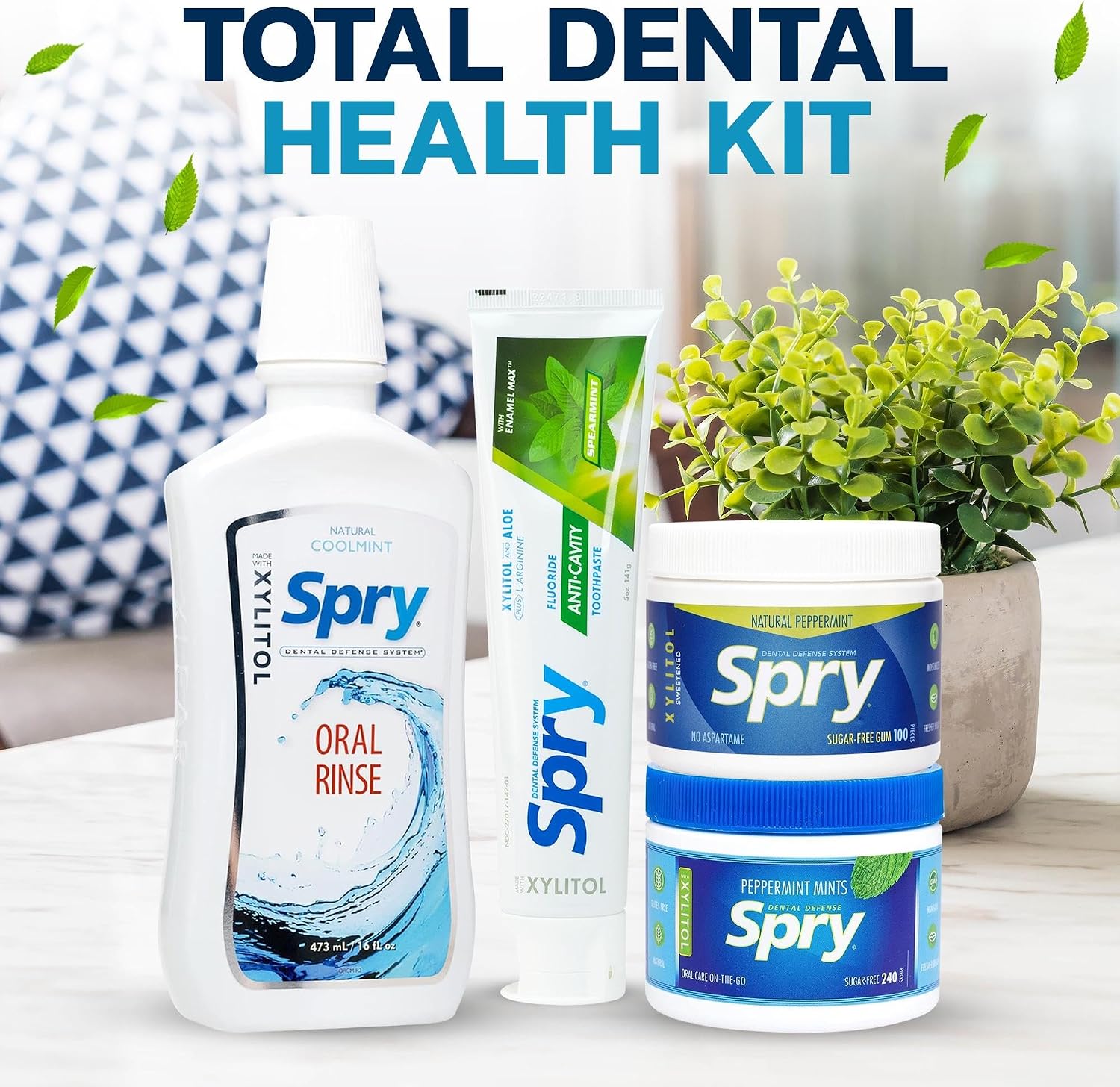 Spry Natural Xylitol Oral Rinse Mouthwash, Spearmint - 16 fl oz (Pack of 1) | Natural, Fluoride Free, Enamel Support, Low Alcohol, Gentle for Sensitive Mouth and Gum, Non-GMO, No Burn