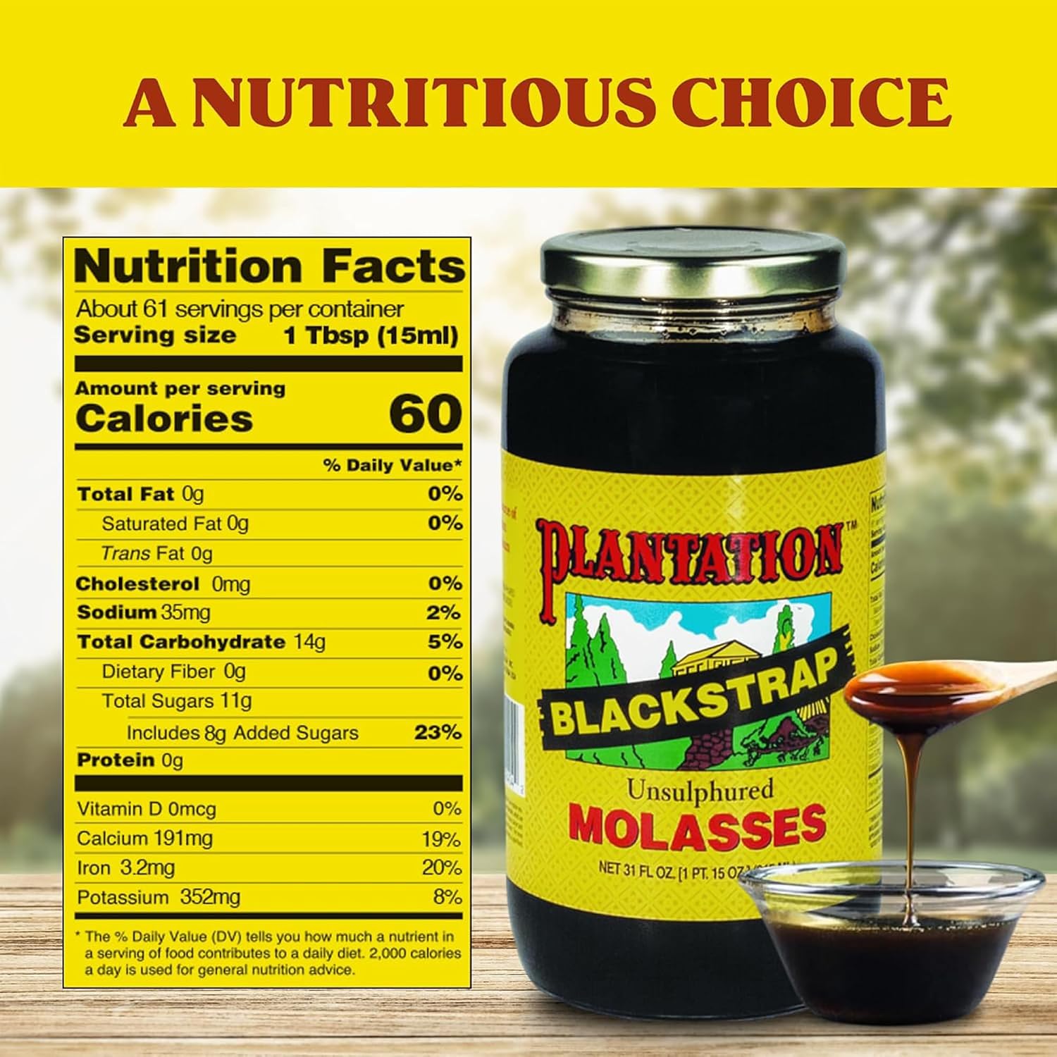 Plantation Blackstrap Molasses 31 oz – Unsulphured Blackstrap Molasses, Rich Natural Sweetener for Baking, BBQ, Baked Beans, Gingerbread & Beverages