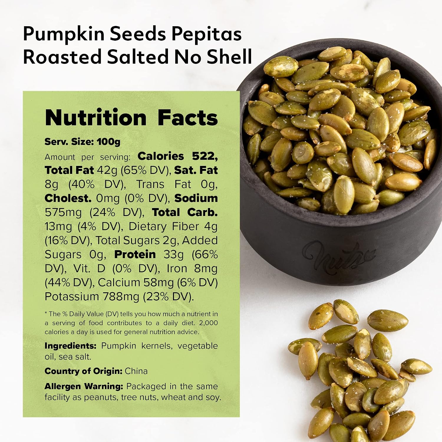 NUTS U.S. - Pumpkin Seeds (Pepitas) | Roasted and Salted | No Shell | Vegan and Gluten Free | Packed in a Resealable Bag!!! (2 LB)