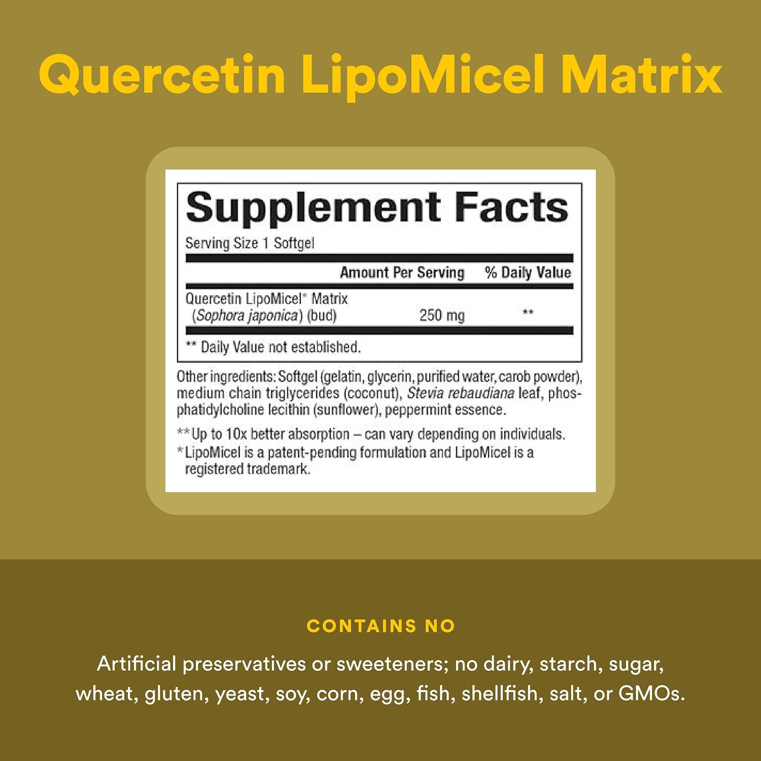 Natural Factors Quercetin LipoMicel Matrix 250 mg, 60 Softgels