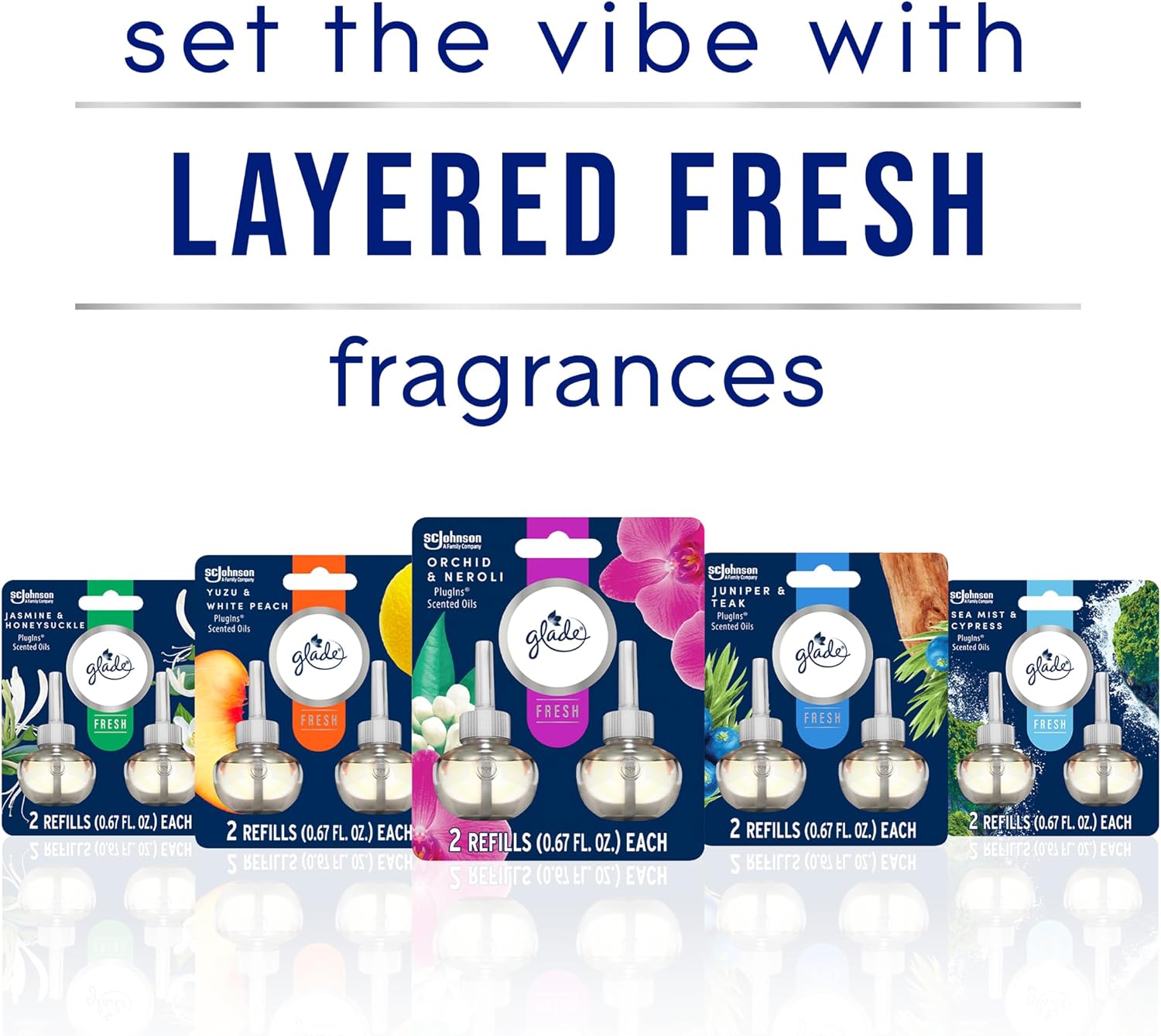 Glade PlugIns Refills Air Freshener, Sea Mist & Cypress, Scented and Essential Oils for Home and Bathroom, 0.67 Fl Oz, 5 Count