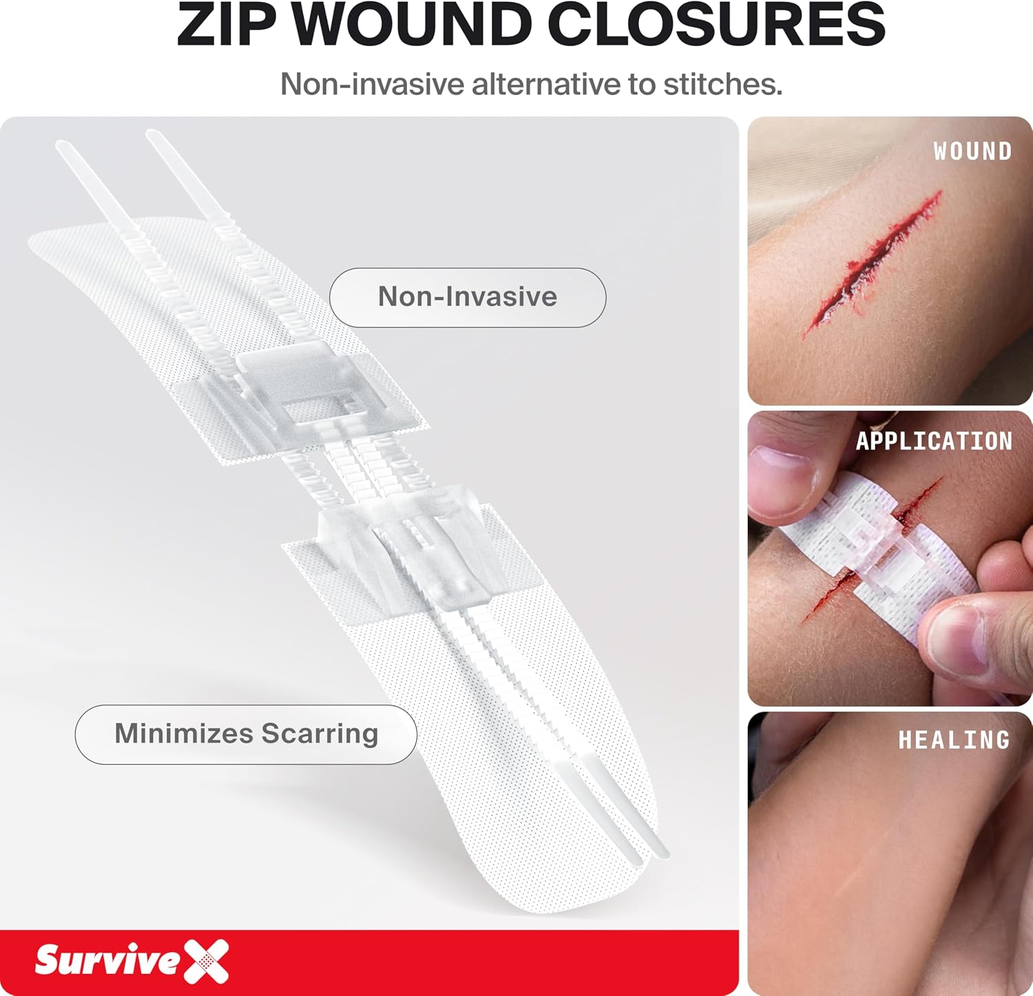 SurviveX Large First Aid Kit, Labeled Pockets, Zip Stitch Wound Closures | Close wounds without stitches, quickly find what you need, first aid emergency kit for car, home, travel, camping, outdoors