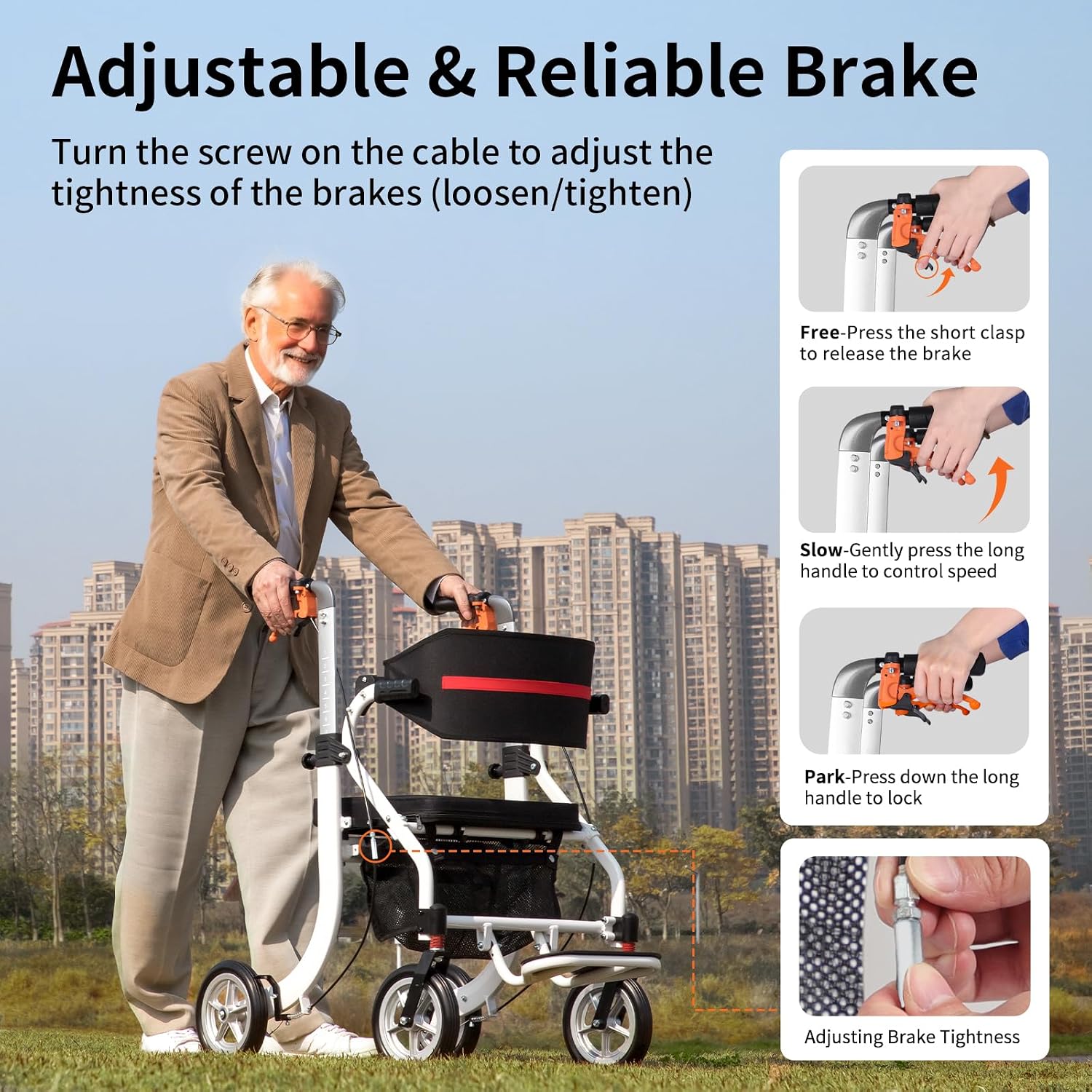 Nihhcune 4 in 1 Rollator Walker Transport Wheelchair Combo - No Assembly | 20lb Lightweight Mobility Rolling Walker with Seat for Seniors, Foldable Travel Chair, 8" All-Terrain Wheels, Supports 300lbs