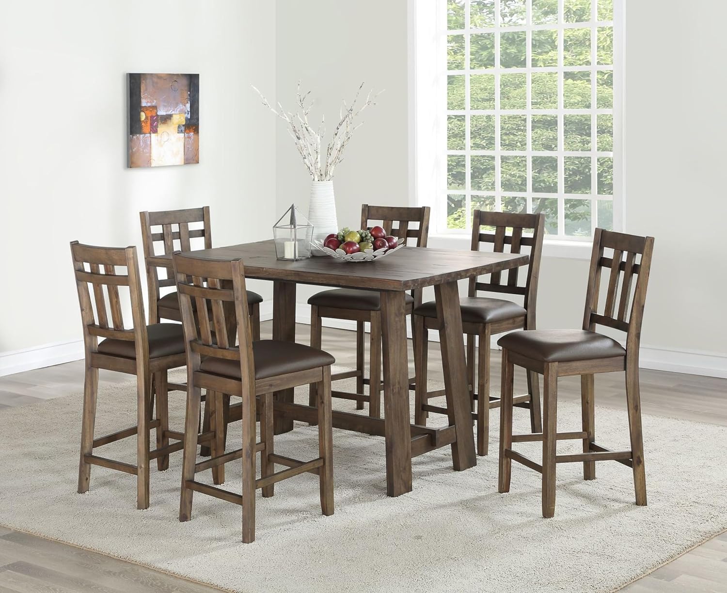 Steve Silver Co Saranac Counter Chair, 24-Inch Seat, Slat-Back Design, Set of 2 Chairs, Mocha Finish, Rustic Styling, Dining Room, Kitchen, Barstool