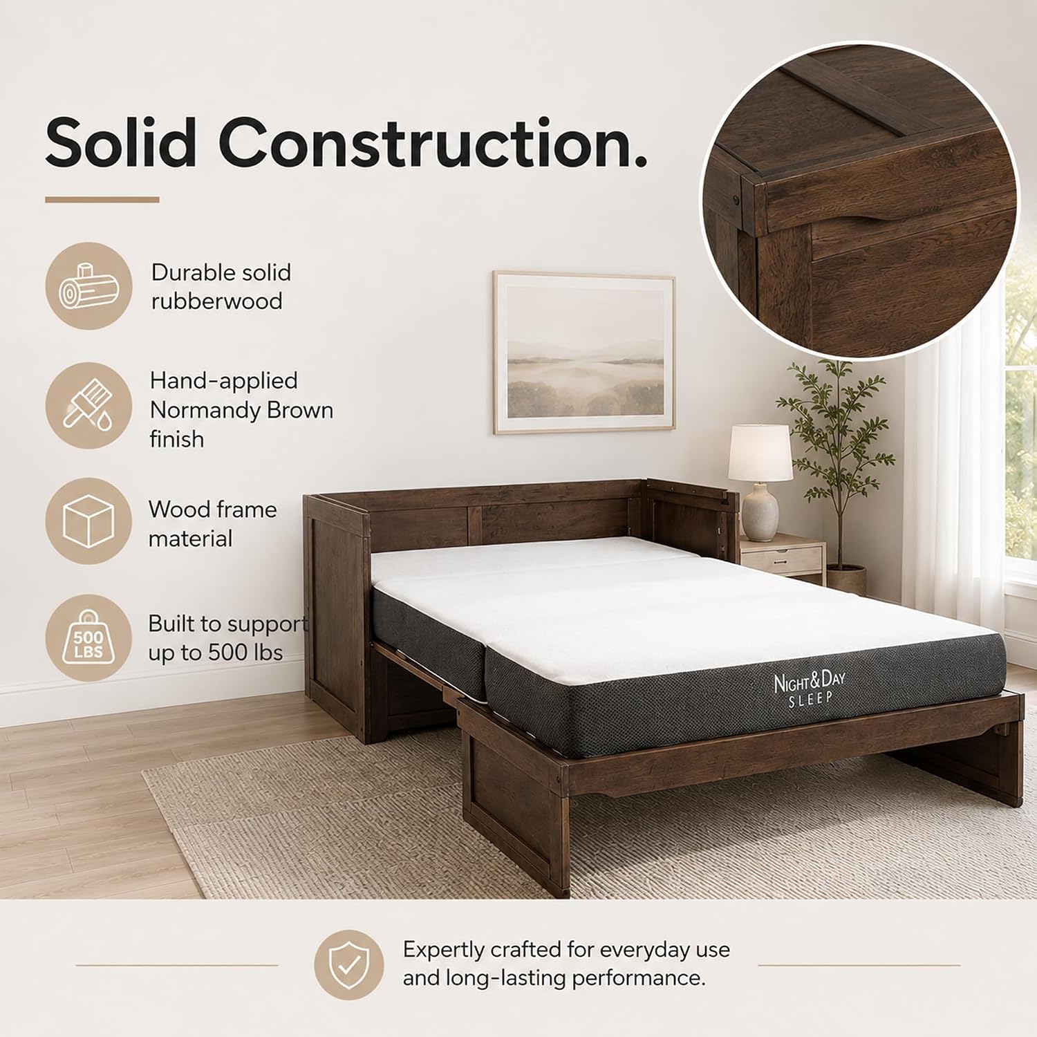 NIGHT & DAY Furniture Murphy Cube Cabinet Bed Pre-Assembled (Cherry, Queen) | Pre-Assembled