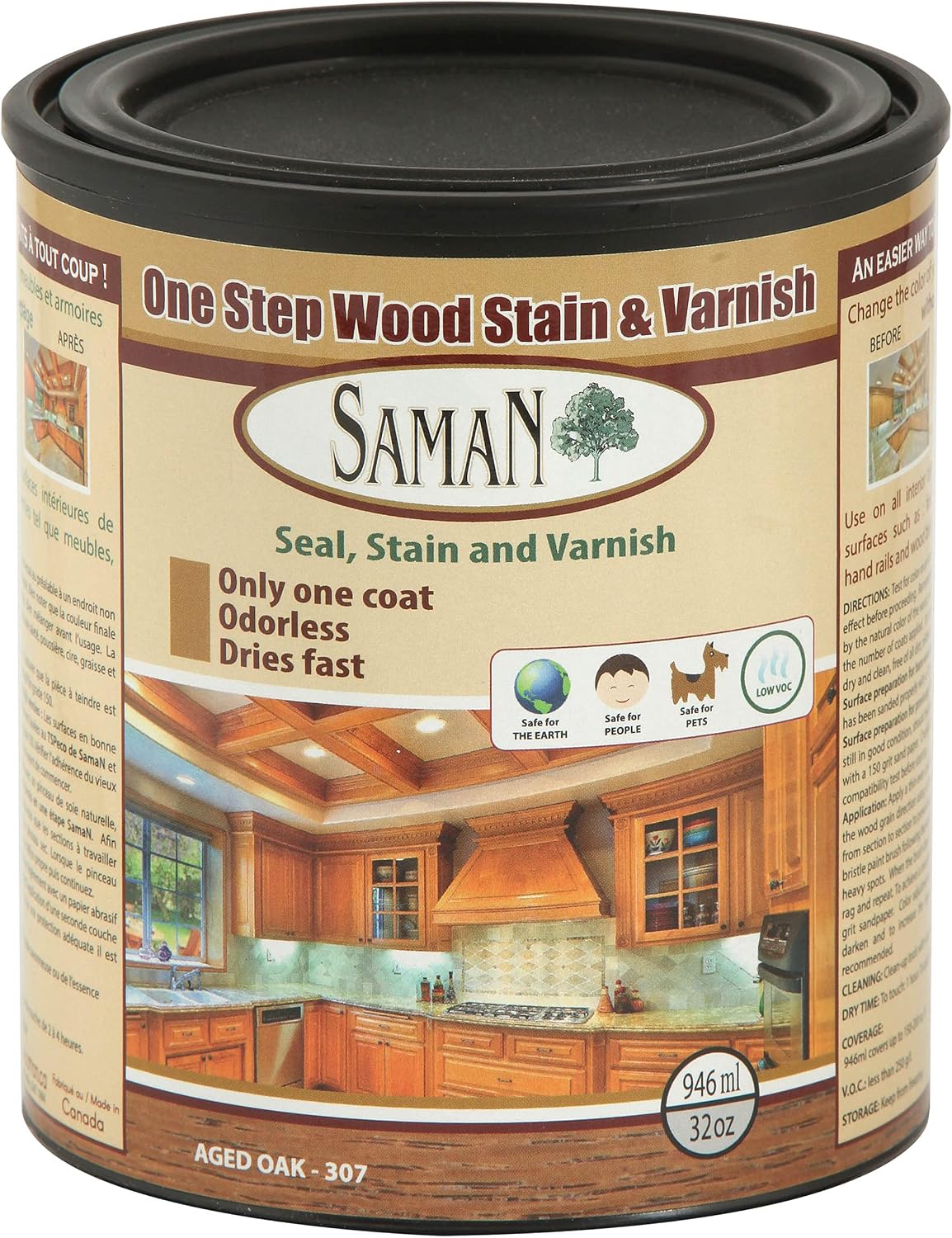 SamaN Interior One Step Wood Seal, Stain and Varnish – Oil Based Odorless Dye - Protection for Furniture and Fine Wood (Cedar SAM-303, 8 oz)