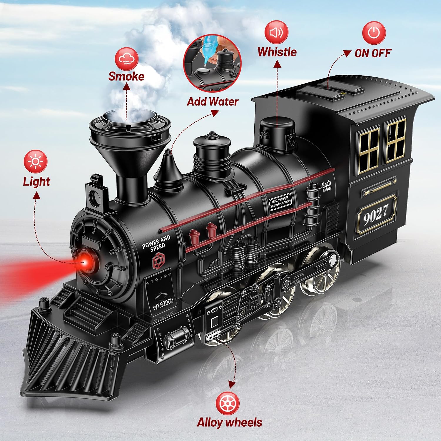 Hot Bee Train Set, Train Toys with Smoke, Lights, Sound and Train Tracks