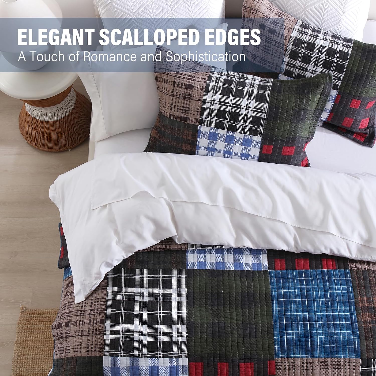 Striped Classical Cotton 3-Piece Patchwork Bedspread Quilt Sets, King Size