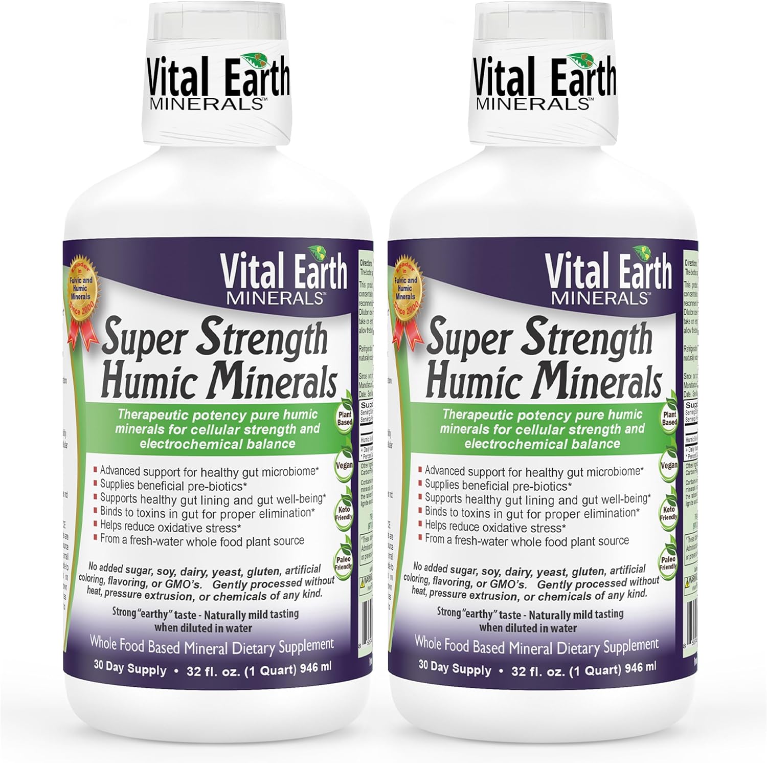 Vital Earth Minerals Super Strength Humic Minerals – Fulvic Acid Supplement with 70+ Trace Minerals, Electrolytes for Detox & Digestion, 32 Oz + 1 Oz Cup