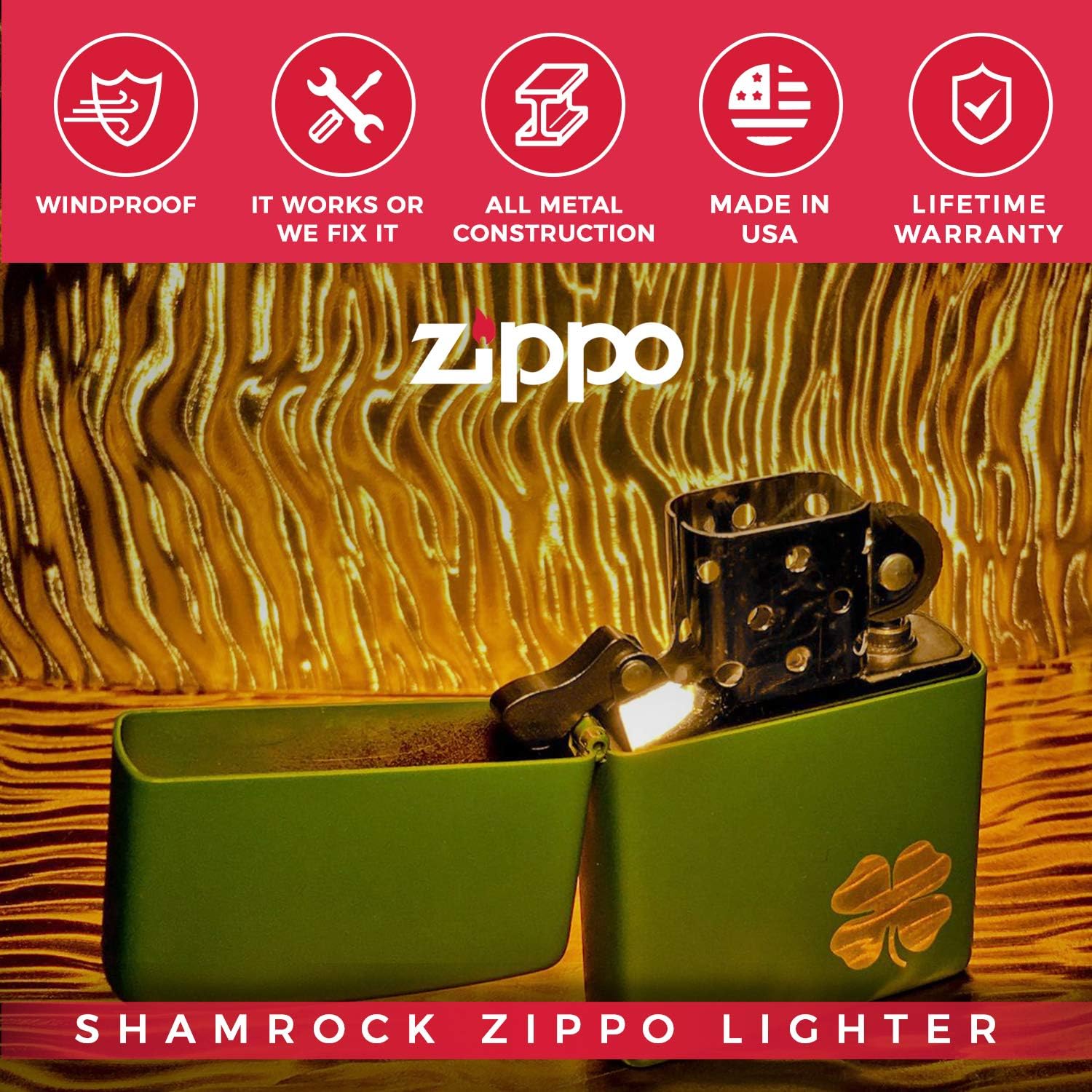 Zippo Clover Design Pocket Lighter, High Polish Chrome, One Size (ZO24699)