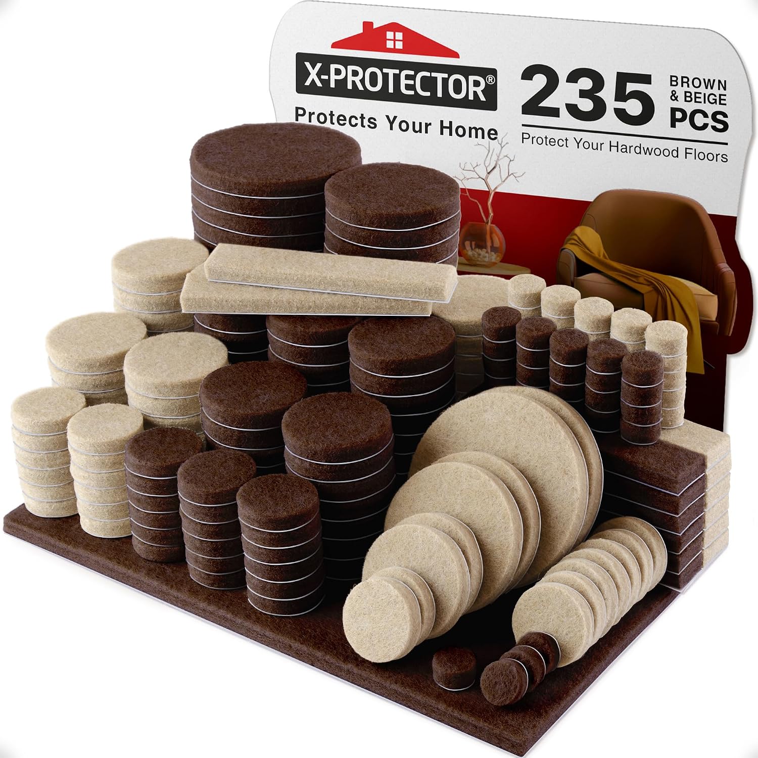 Felt Furniture Pads X-PROTECTOR 133 PCS Premium Furniture Pads - Felt Pads | Furniture Feet Wood Floor Protectors - Protect Your Hardwood & Laminate Flooring! Brown and Beige