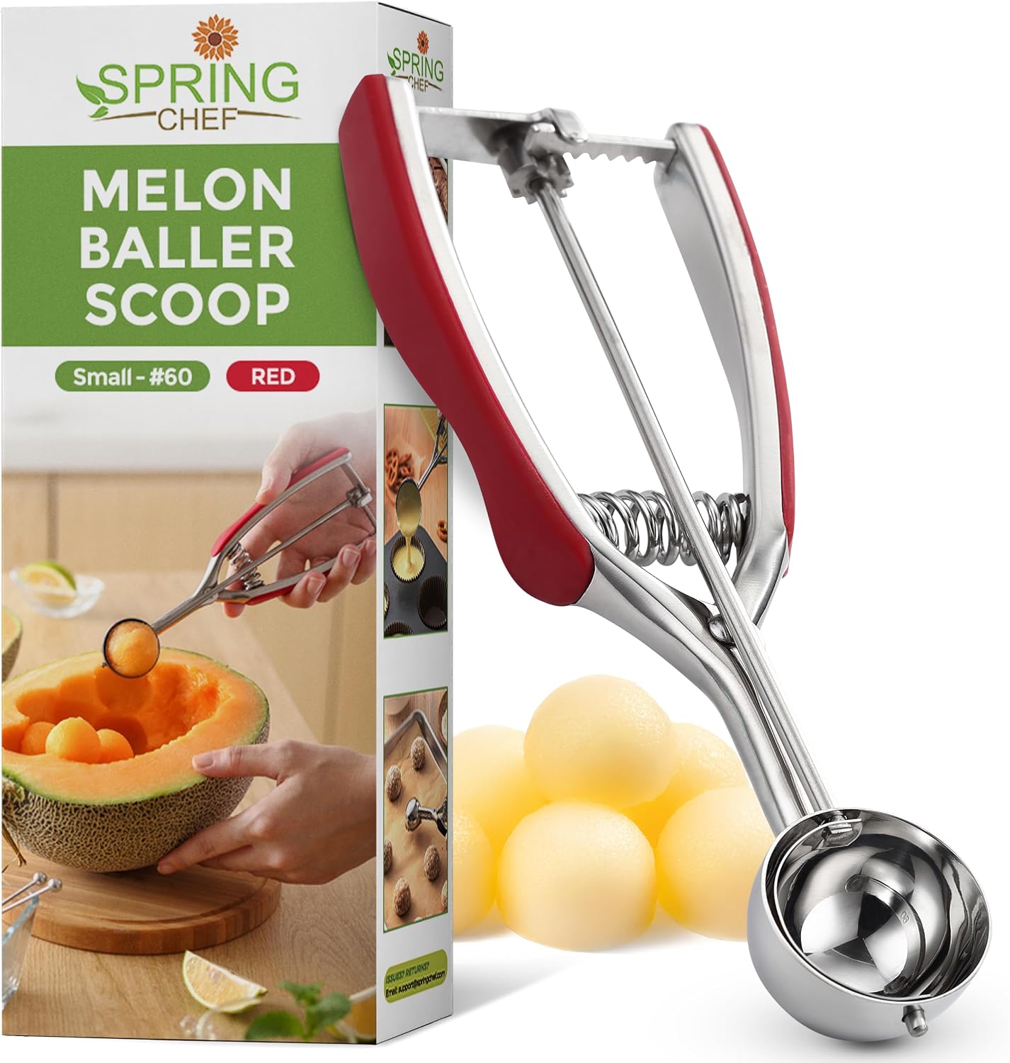 Spring Chef Medium Stainless Steel Cookie Scoop, #40, 1.7 Tablespoon, Black