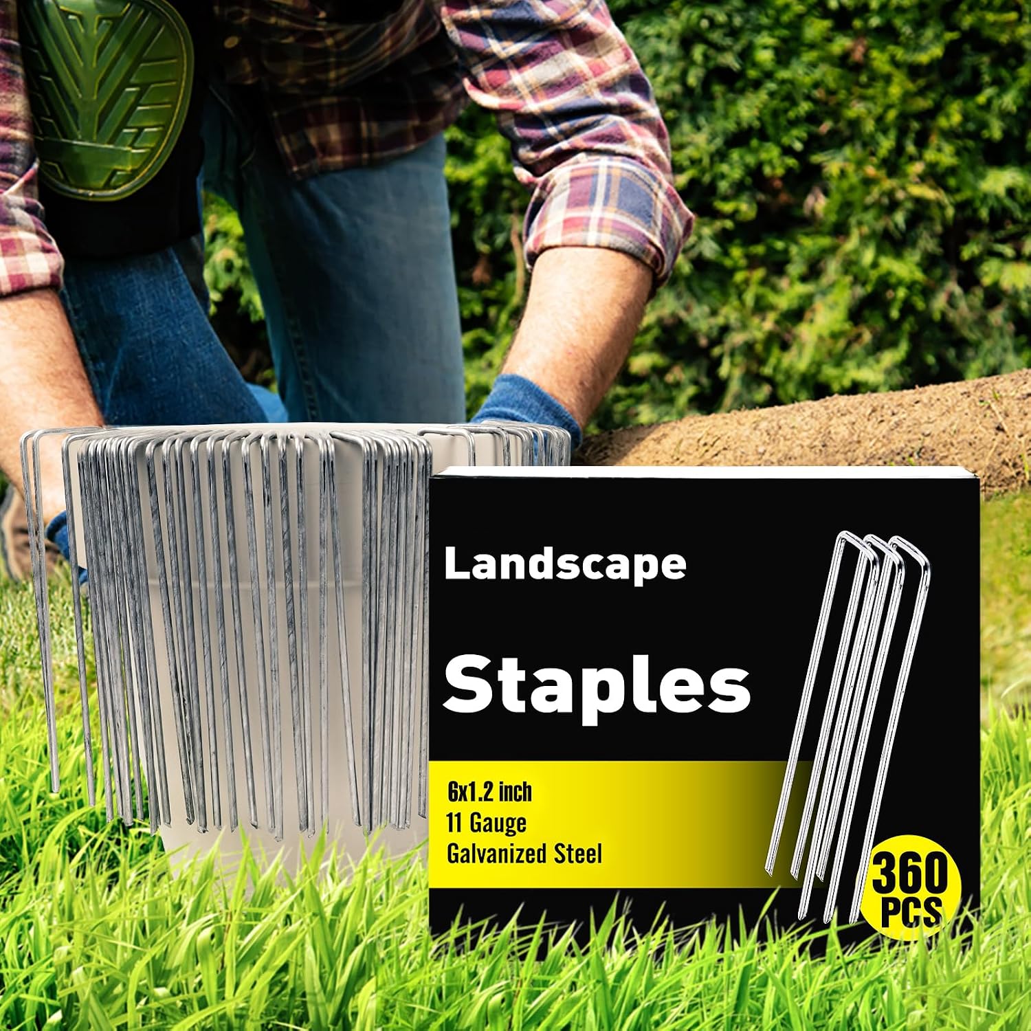 HongWay 240 Pack Landscape Staples 6 Inch, Galvanized Garden Stakes