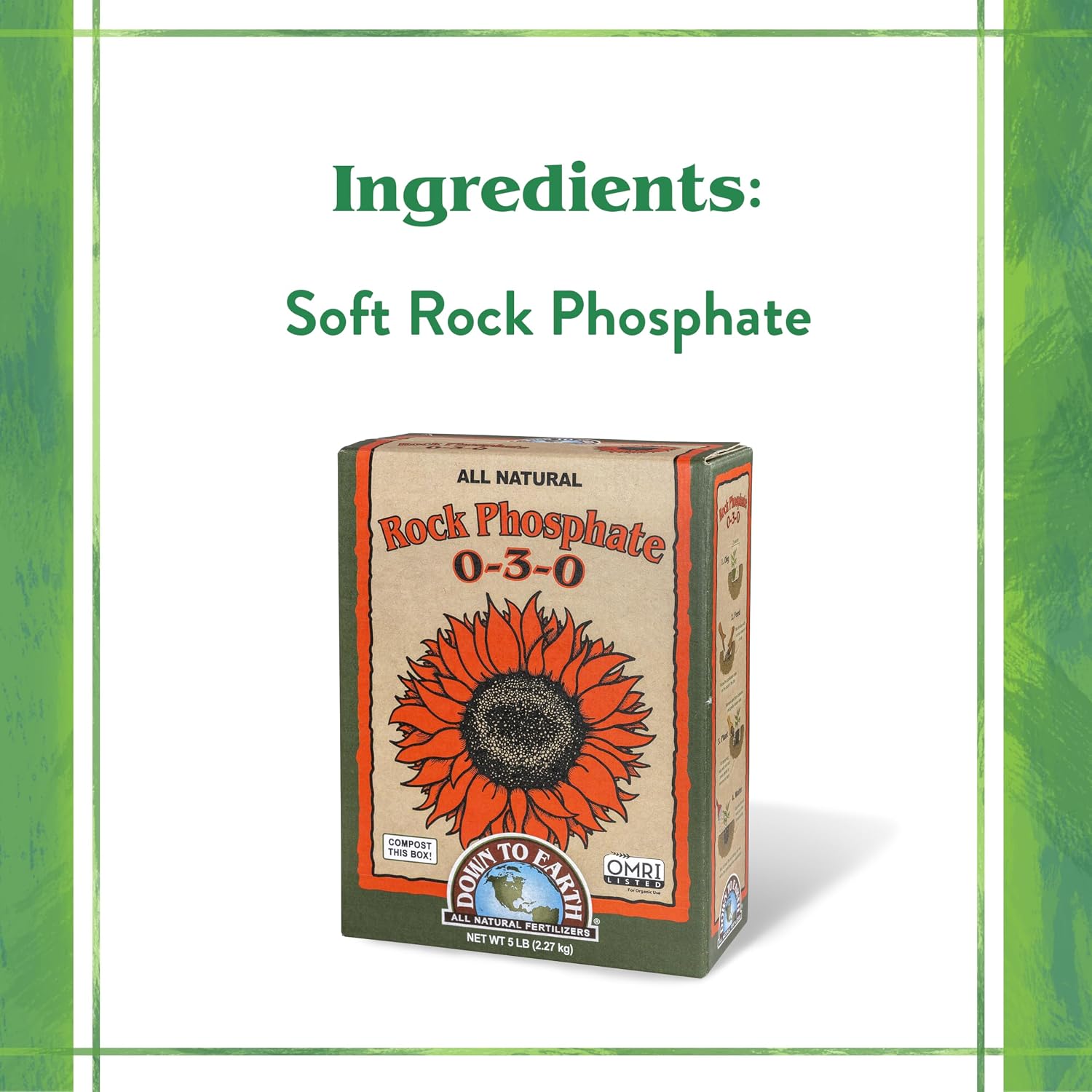 Down To Earth All Natural Fertilizers Organic Rock Phosphate - 0-3-0, 5 lb | Calcium Phosphate, Plant Food for Flower Beds, Vegetable Gardens