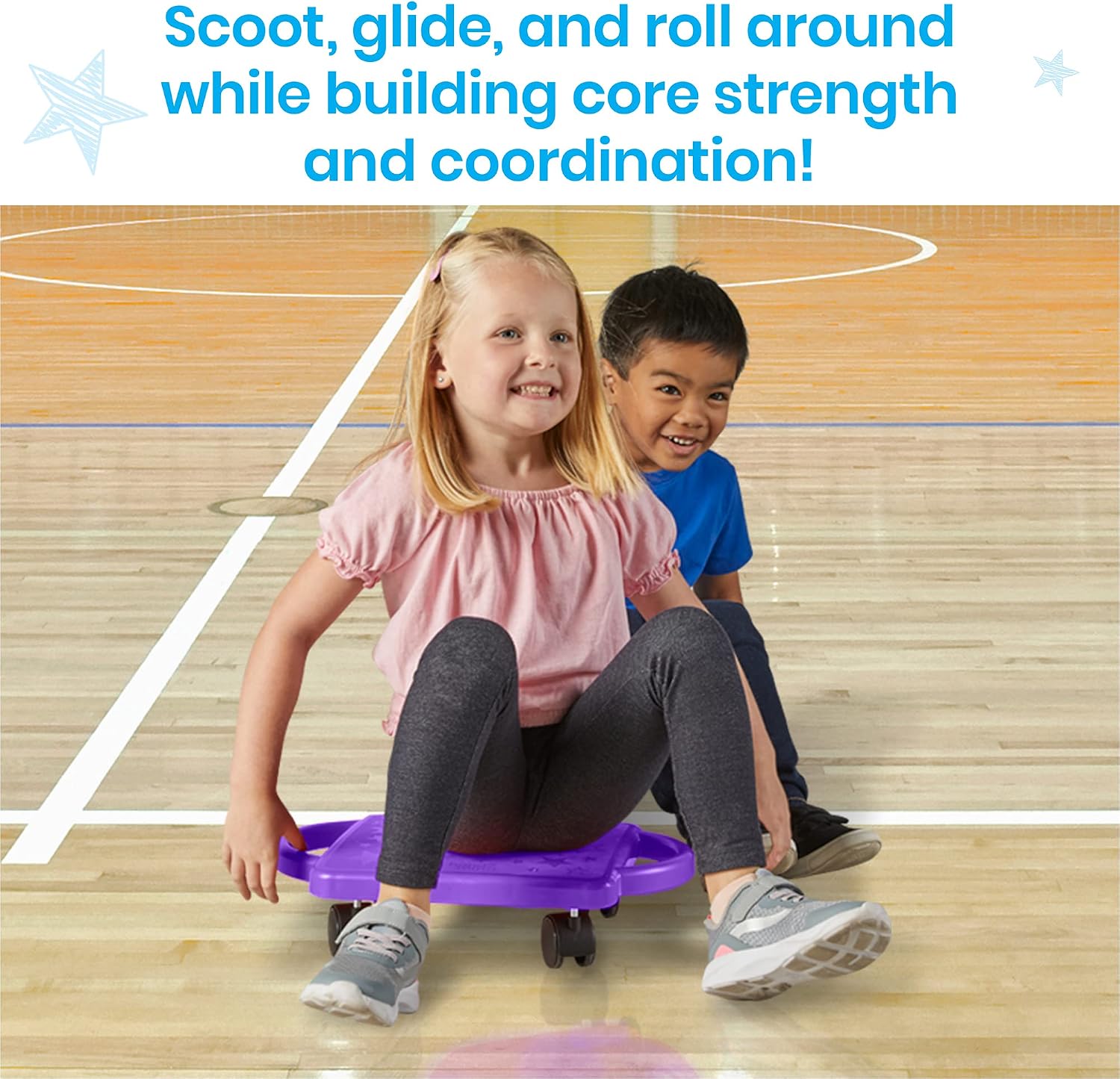 hand2mind Red Indoor Scooter Board with Handles, Sit Down Floor Scooter, Gym Activities for Kids, Indoor Sport Recess Games