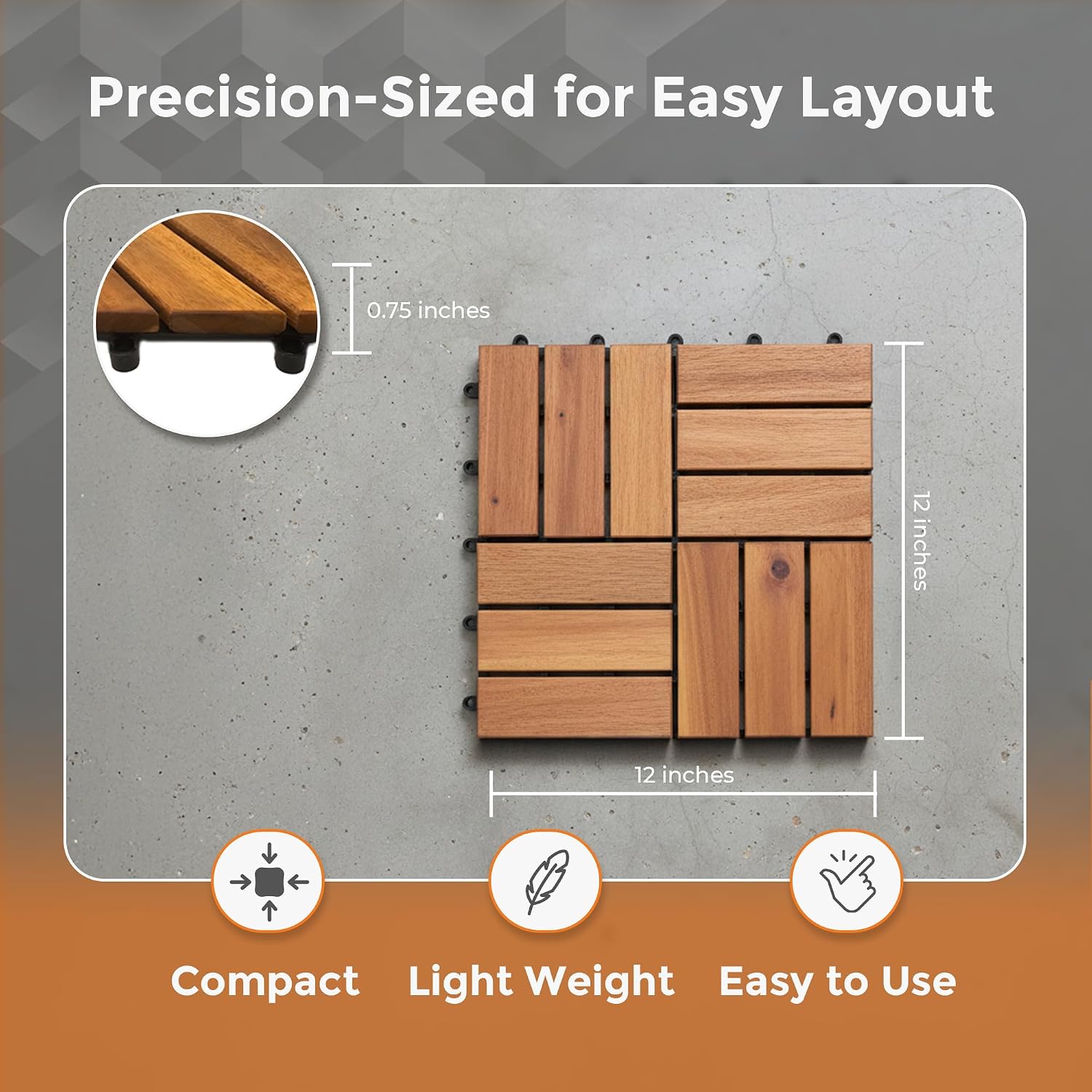 Majestick Goods 8-Pack Slat Acacia Wood Interlocking Deck Tiles