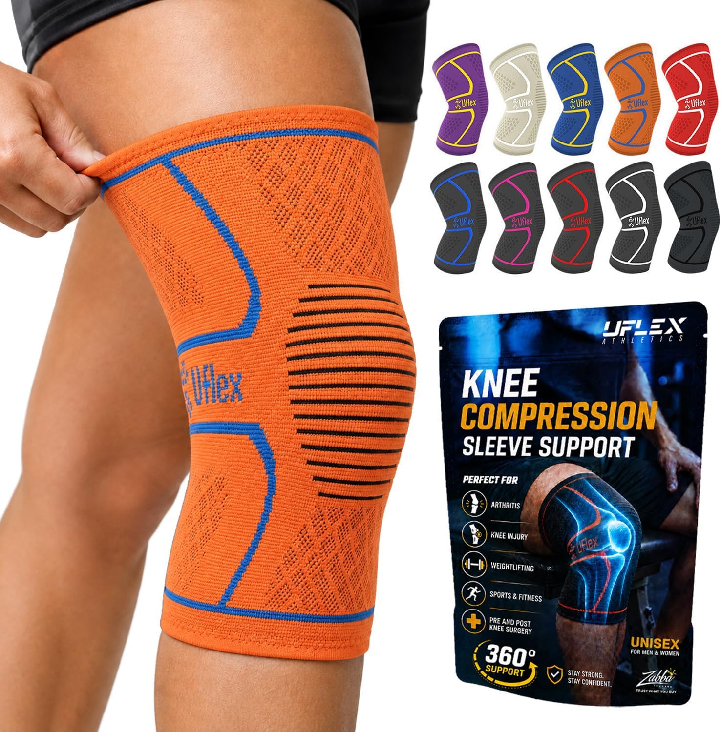 Knee Brace Knee Support Wrap for Pain Relief, Workout, Swelling & Recovery