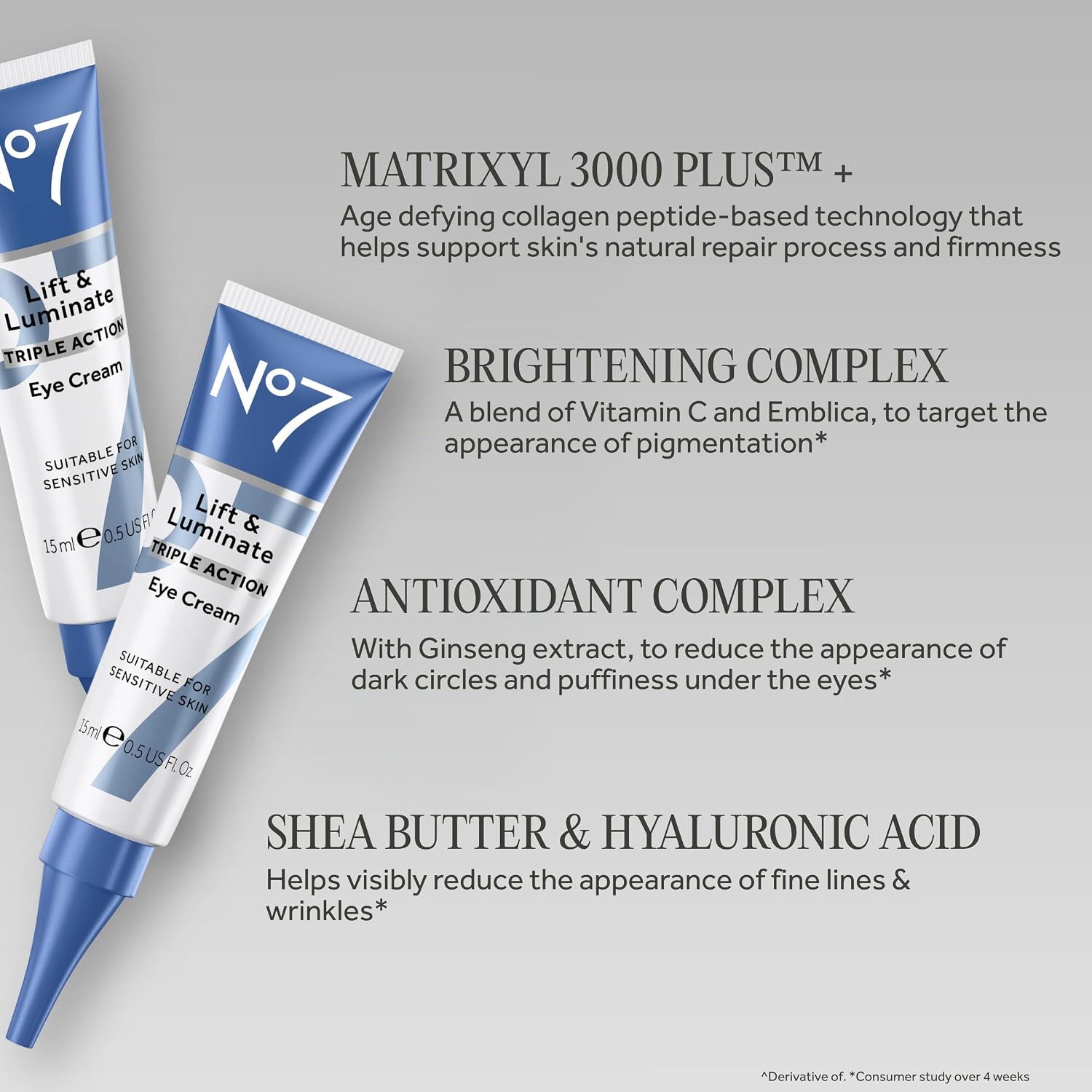 No7 Lift & Luminate Triple Action Under Eye Cream, 0.5 Oz | Treatment for Reducing Puffiness, Bags & Appearance of Wrinkles