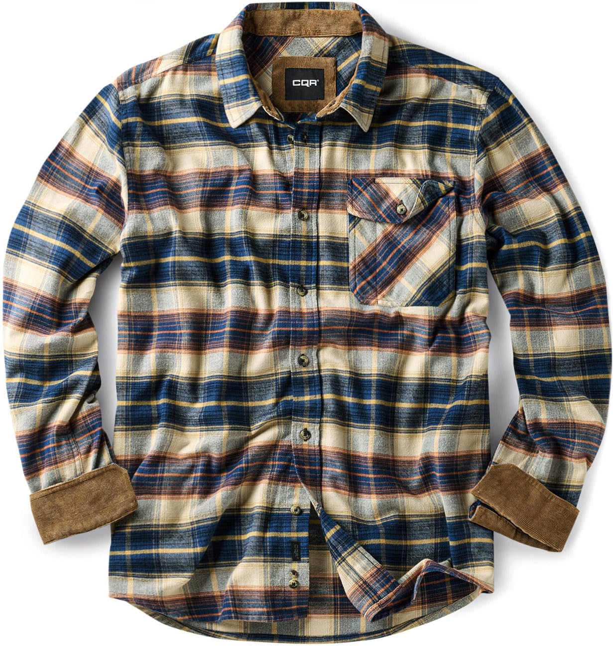 CQR Men's 100% All Cotton Button Down Flannel Shirts, Long Sleeve Brushed Warm Soft Casual Outdoor Plaid Shirt