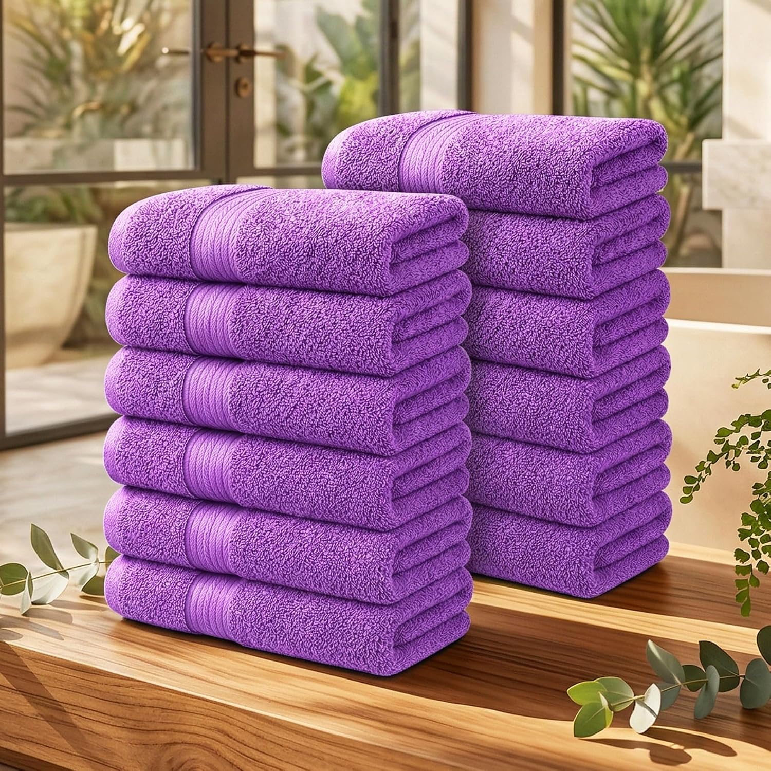 Ample Decor 100% Cotton Hand Towels 18x28 Inches, 600 GSM, Soft & Absorbent, Set of 12, Purple