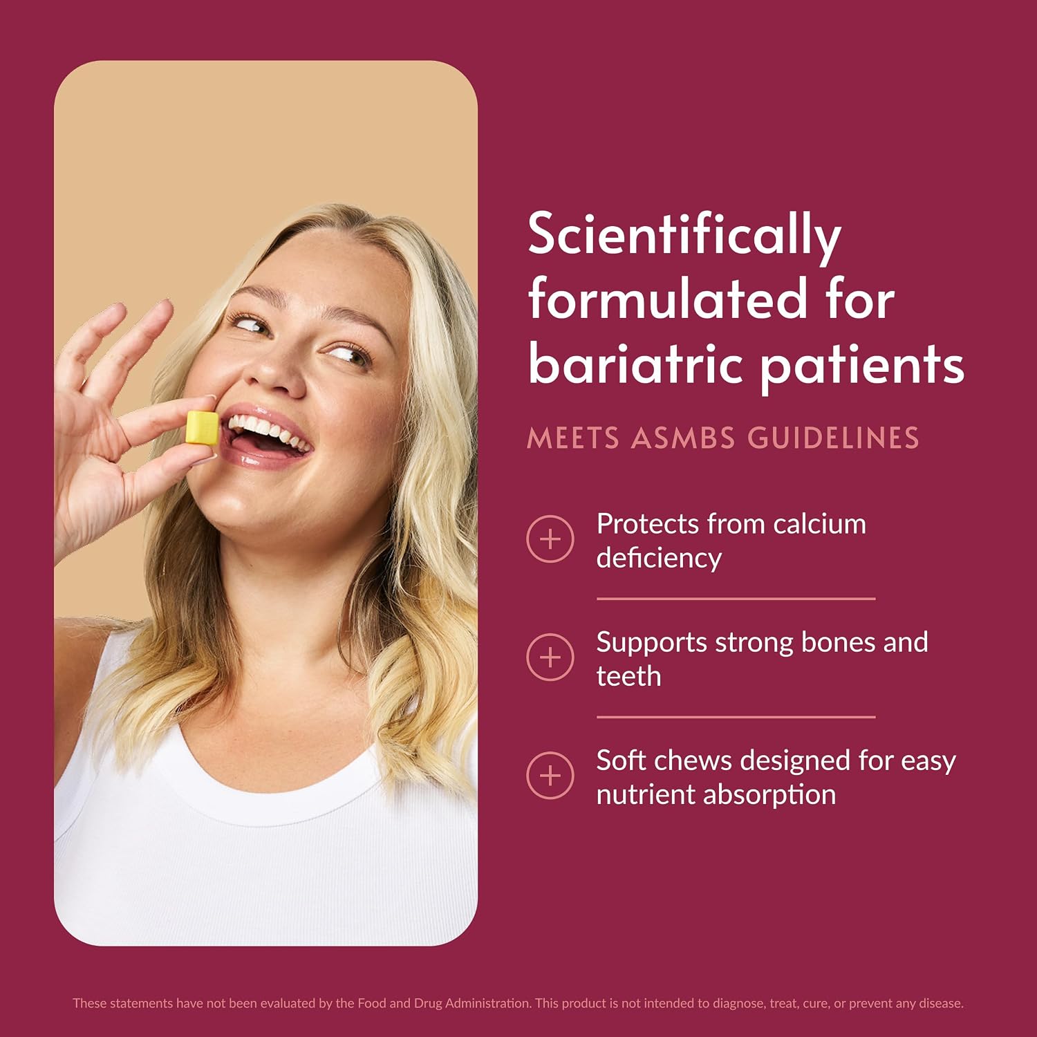 Bariatric Advantage Calcium Citrate Chewy Bites 500 mg - Highly Absorbable & Digestible - Vitamin D3 - Easily Chewable Calcium Supplement - Caramel Flavor - 90 Count