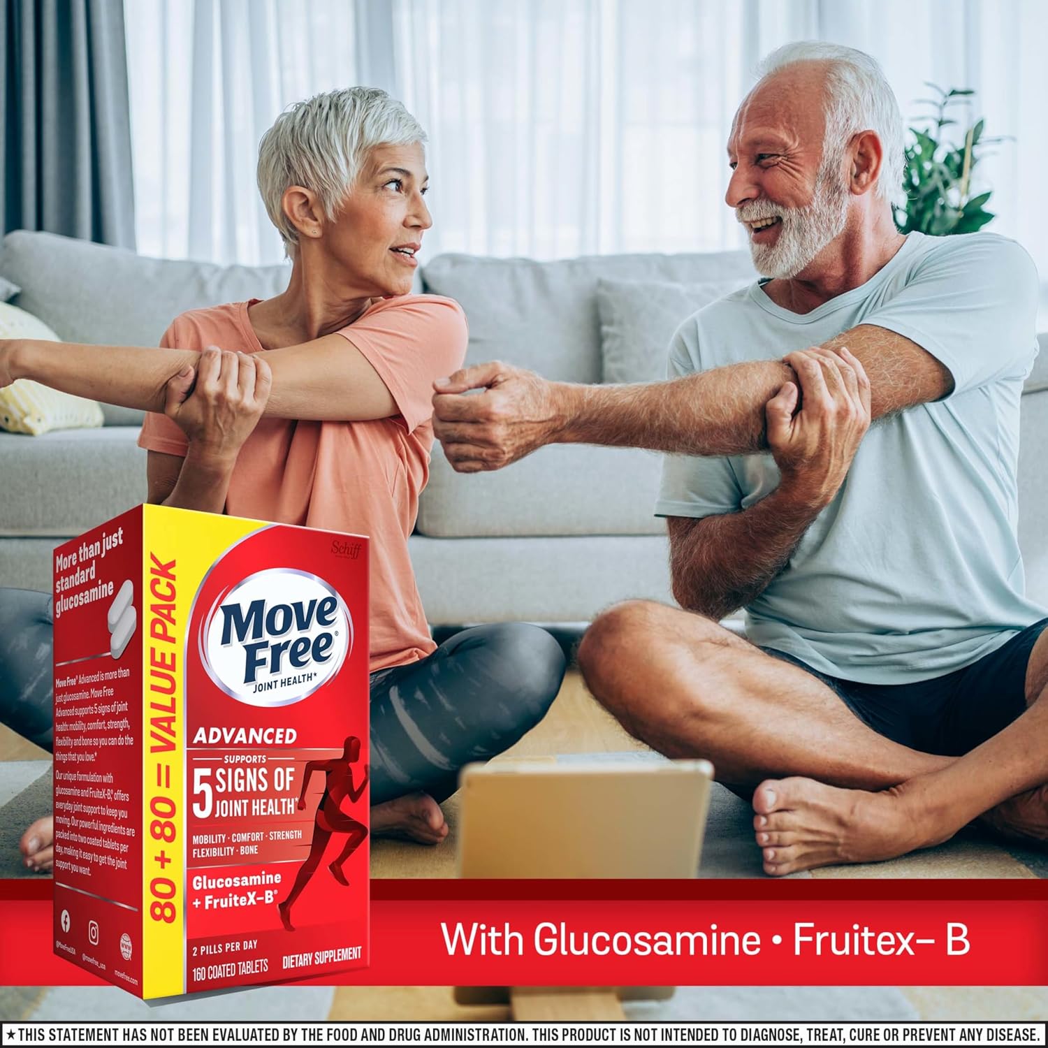 Move Free Advanced Glucosamine Chondroitin + Calcium Fructoborate Joint Support Supplement