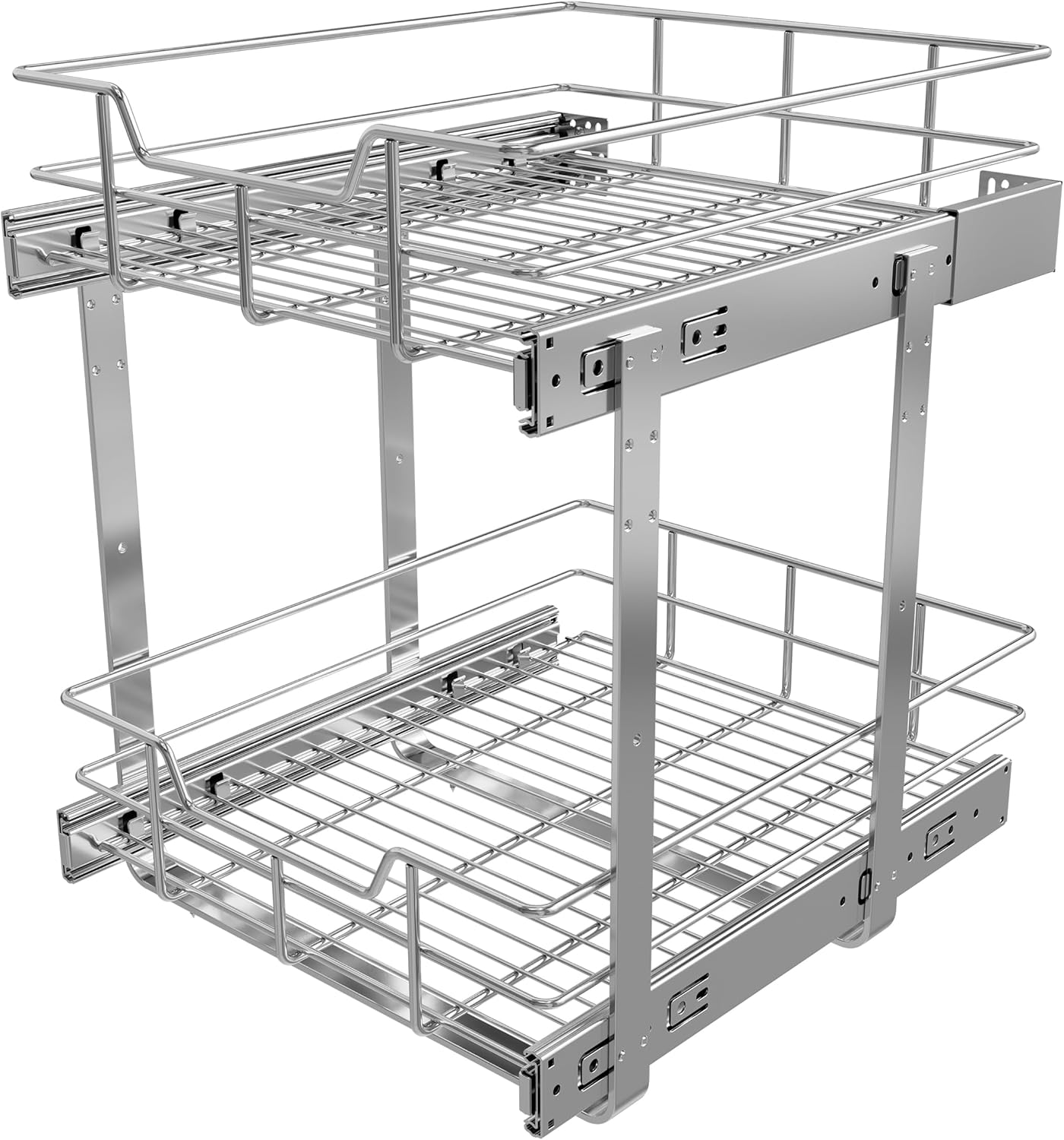 2 Tier Pull Out Cabinet Organizer 11" W X 22" D, Chromed, Full Slide Out