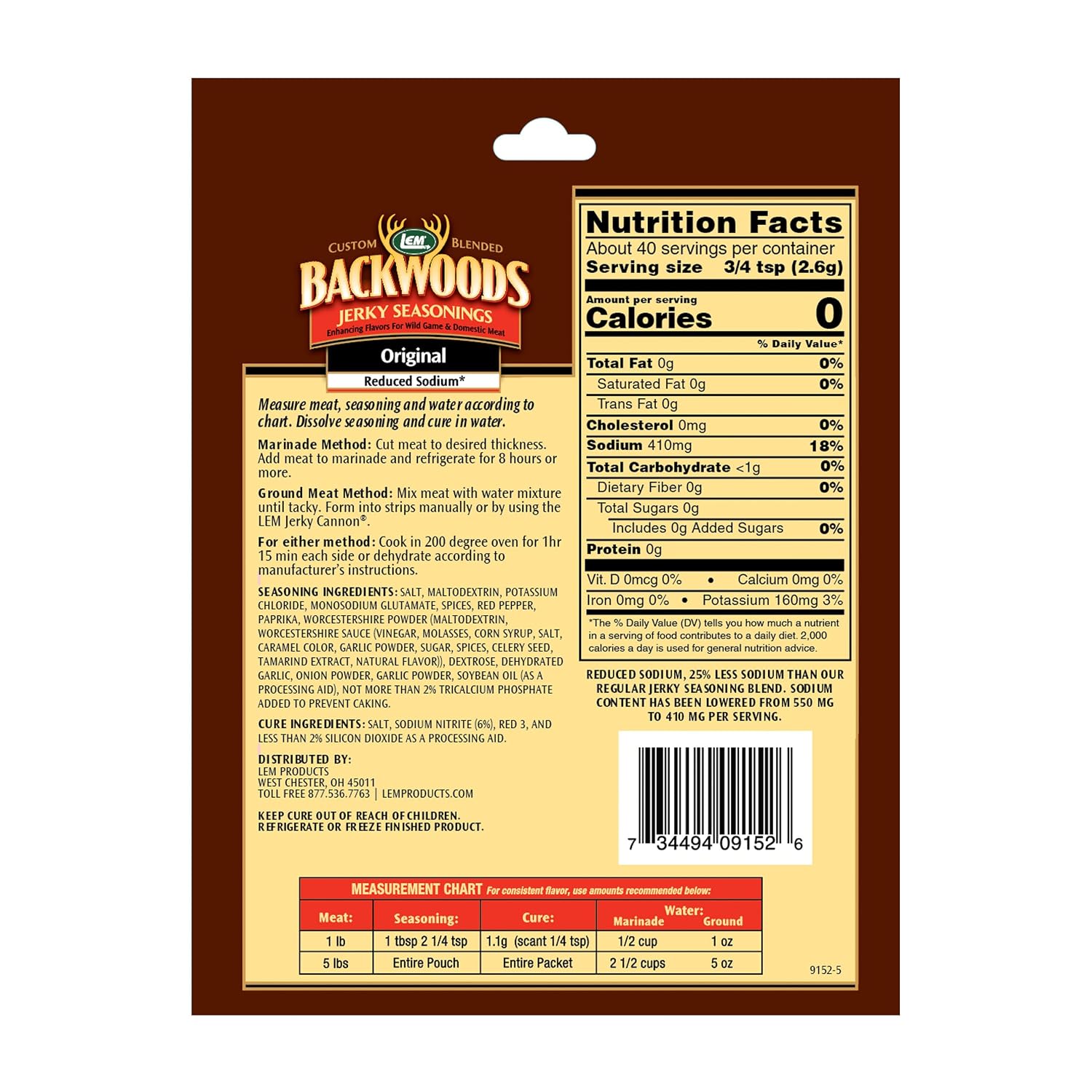 LEM Products Backwoods Reduced Sodium Original Jerky Seasoning, 3.6 oz