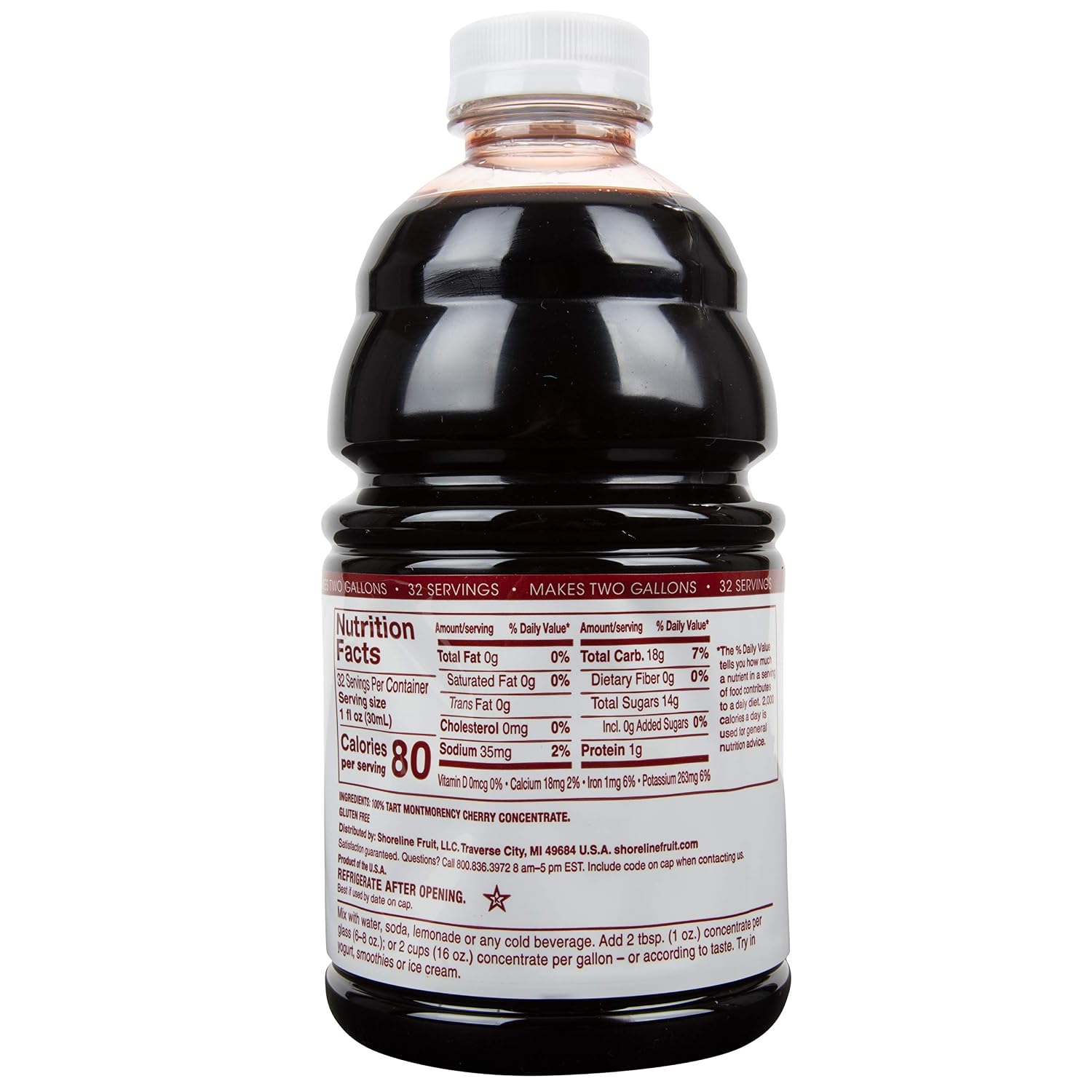 Cherry Bay Orchards Tart Cherry Concentrate - All Natural Juice to Promote Healthy Sleep, 16oz Bottle - Gluten Free, Natural Antioxidants, No Added Sugar or Preservatives