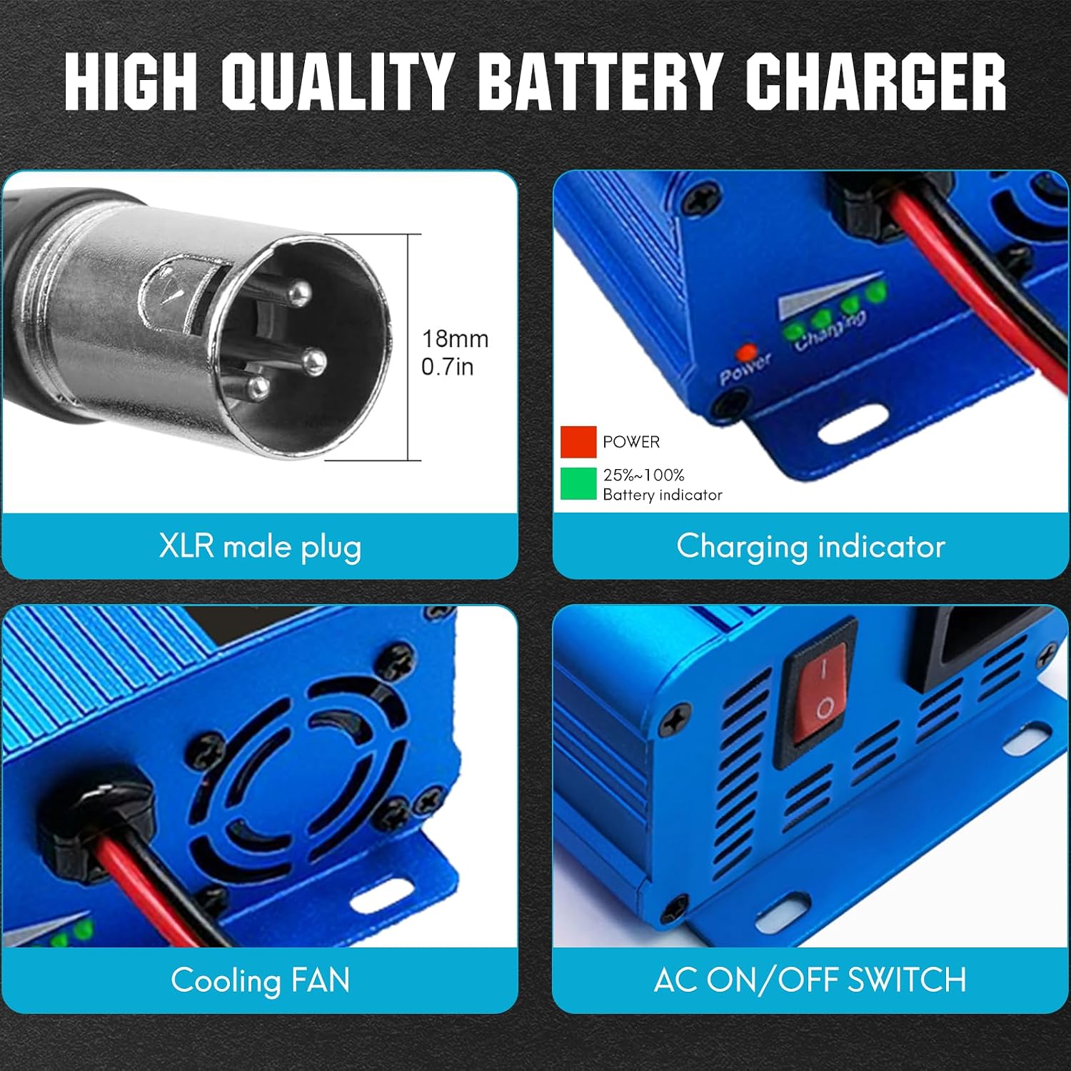 ULTRAPOWER 24V 5A Battery Charger, Universal Battery Charger Maintainer with 4LEDs Indicator, XLR Connector for Cars, Trucks, RVs, ATVs, UTVs
