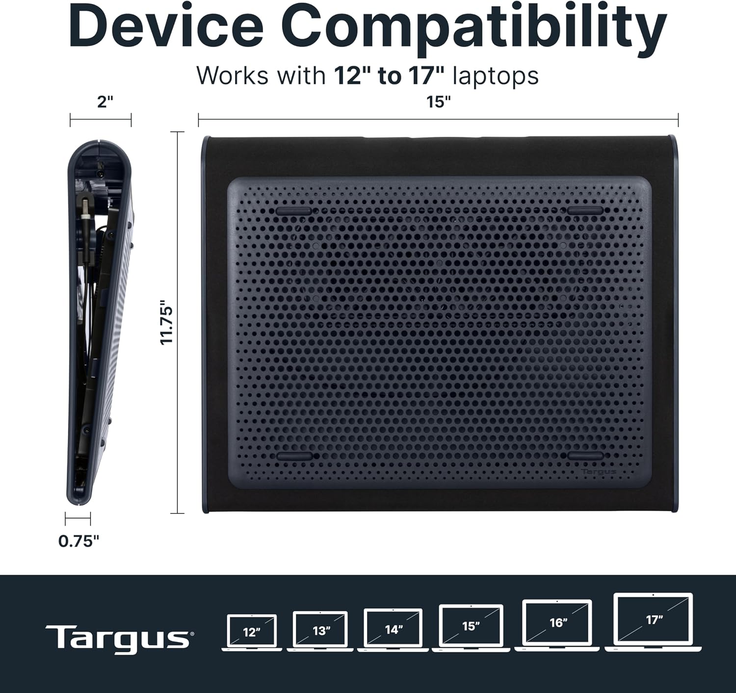 Targus 17 Inch Dual Fan Lap Chill Mat - Soft Neoprene Laptop Cooling Pad for Heat Protection, Fits Most 17" Laptops and Smaller - USB-A Connected Dual Fans for Heat Dispersion (AWE55US)