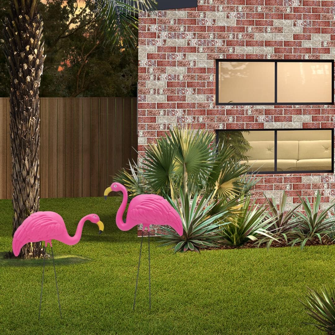 4E's Novelty 2 Pink Flamingos Yard Decorations - Extra Large 24" Flamingos Yard Ornaments - Pink Flamingos for Yard Sculptures & Statues - Lawn