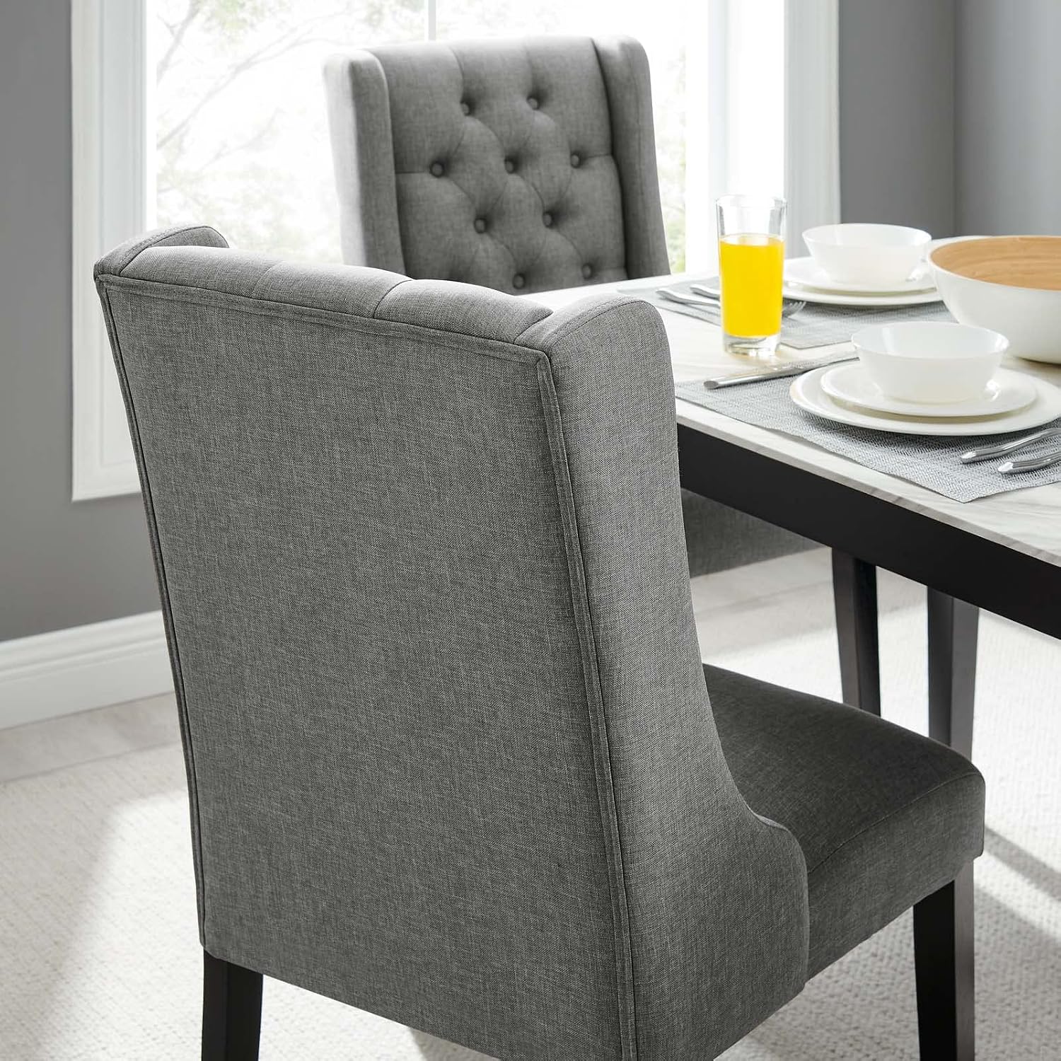 Modway Baronet Modern Tufted Upholstered Fabric Parsons Kitchen and Dining Room Chair in Beige
