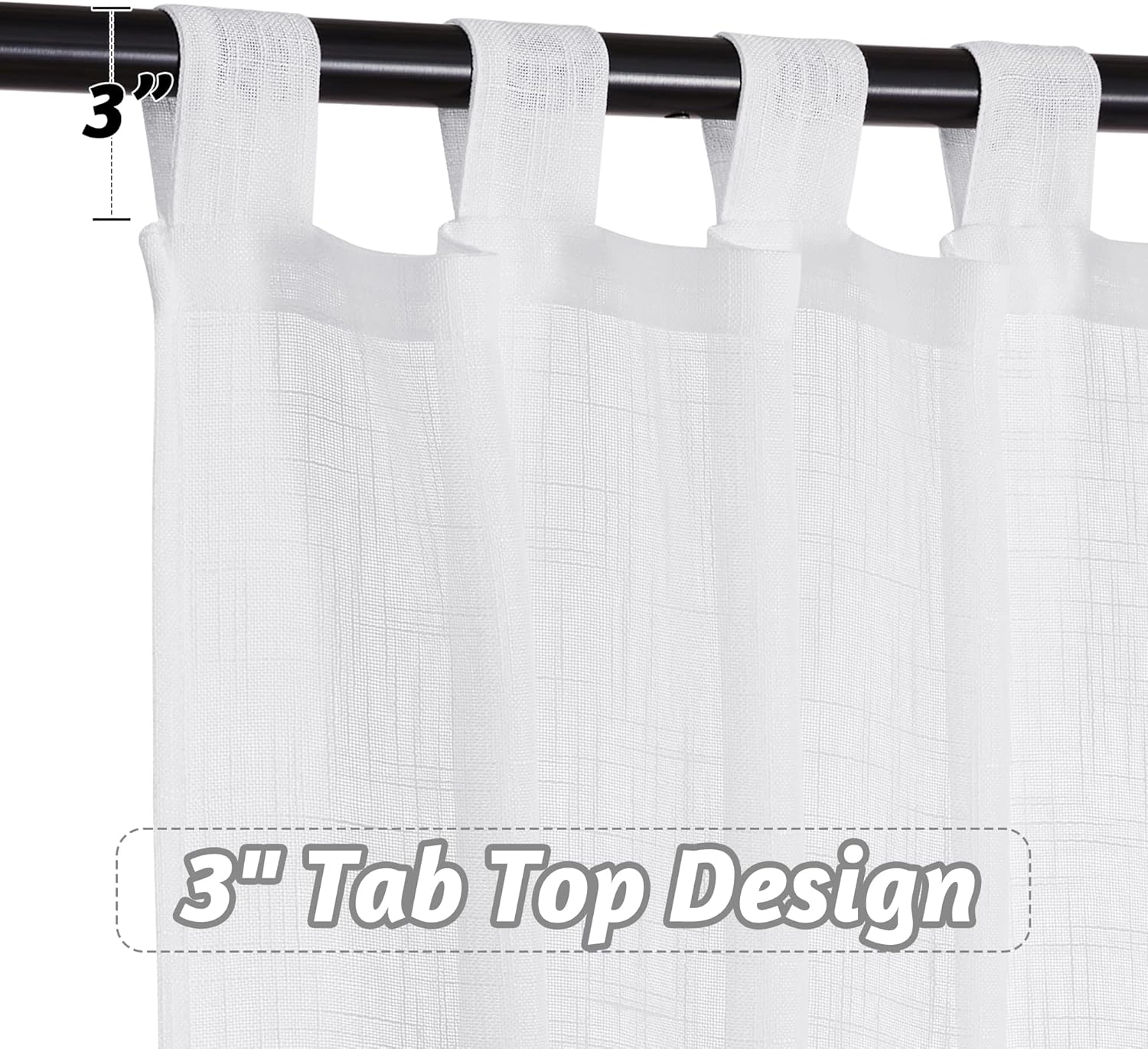 RYB HOME Linen Sheer Curtains - Linen Textured Semi Sheer Curtains for Kids Nursery Bedroom Living Room Window